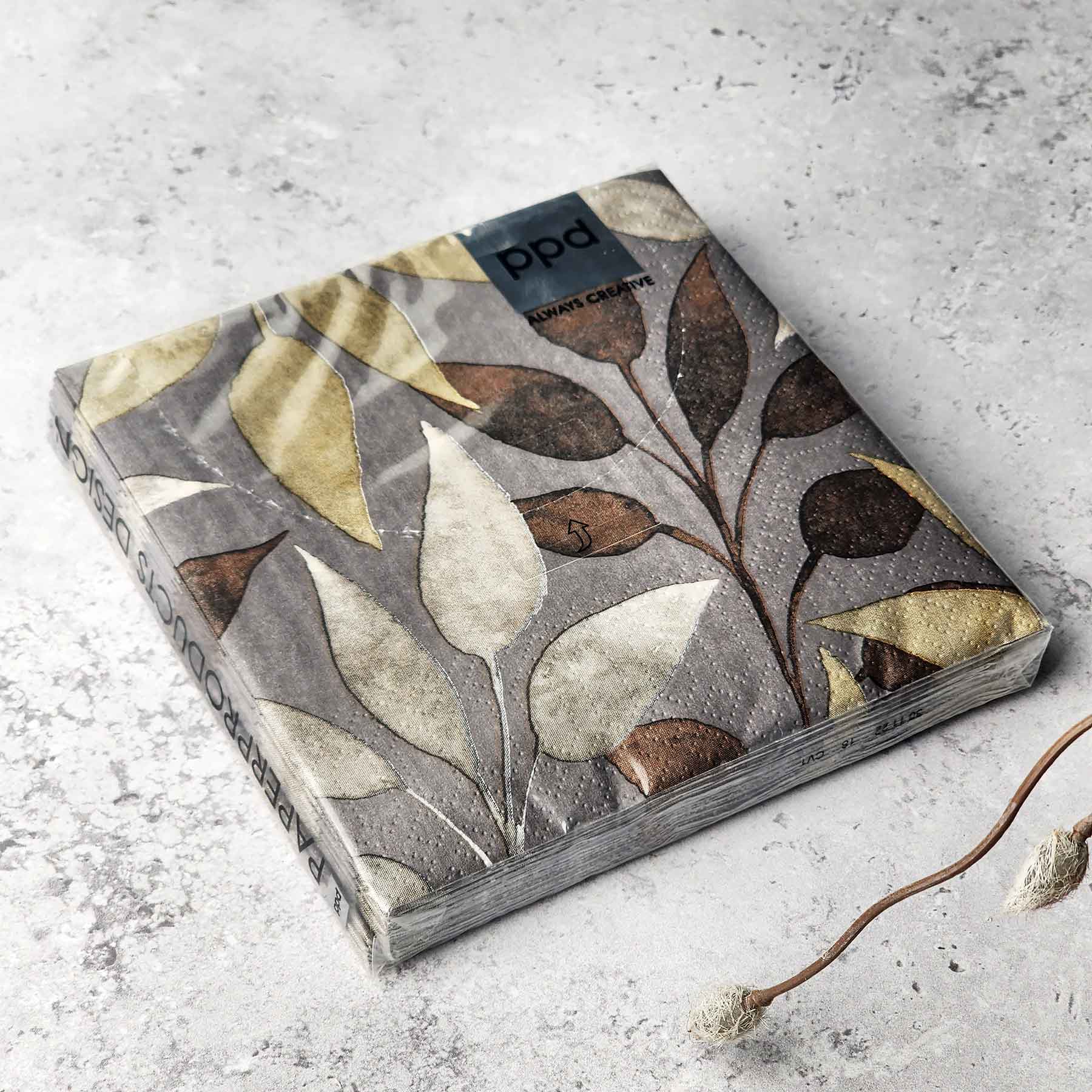 Beverage Napkin - Scandic Leaves Brown