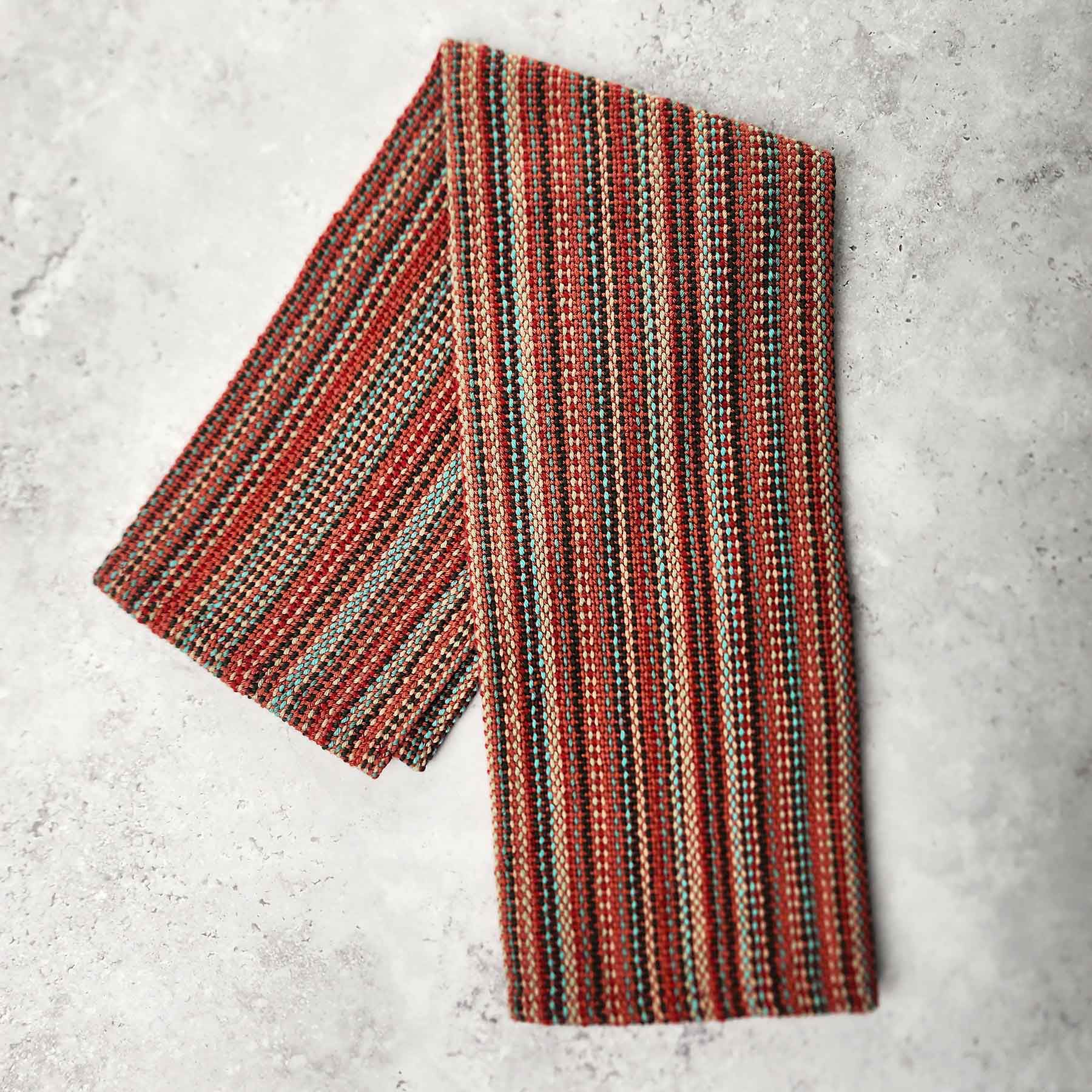 Woven Towel; Red/Teal/Tan