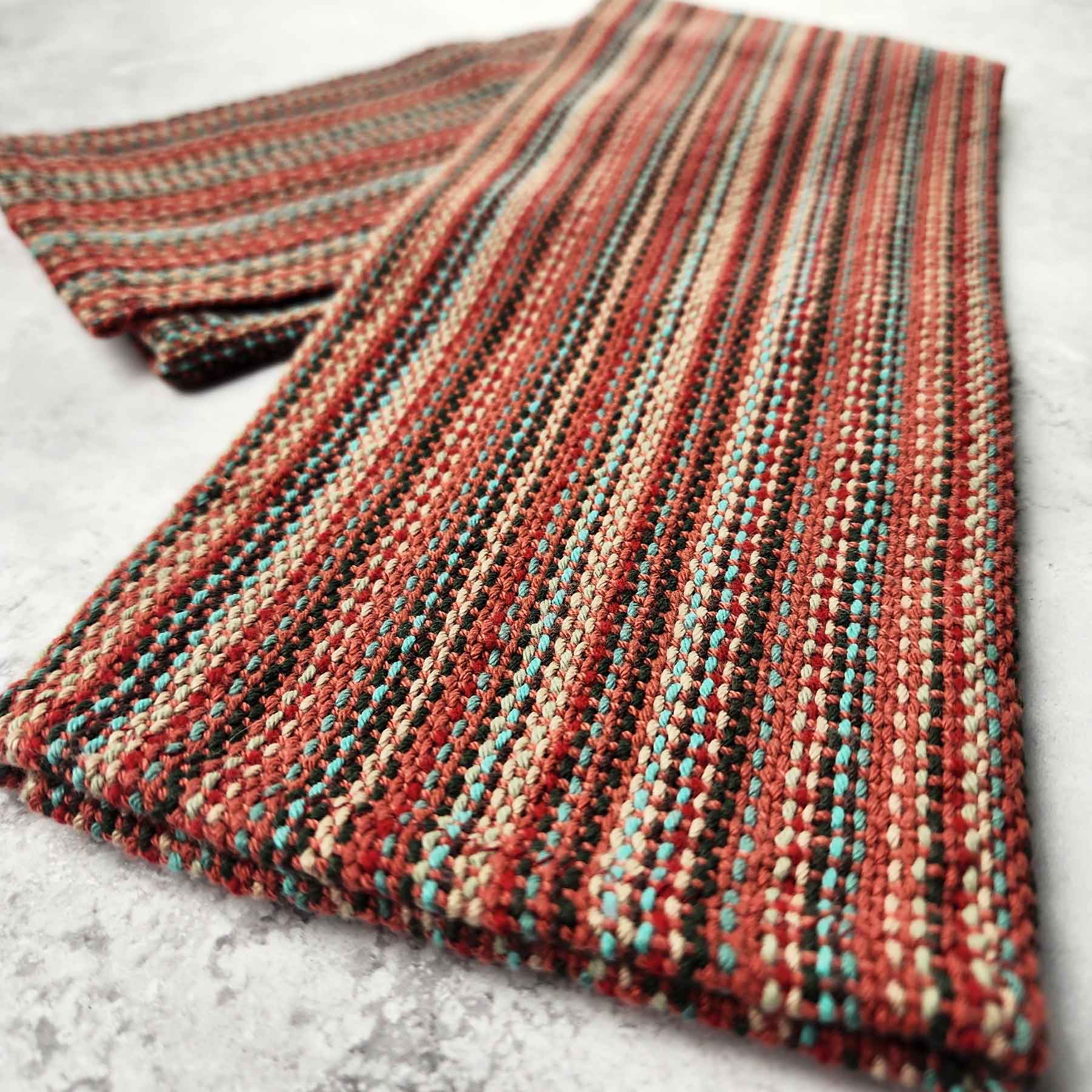 Woven Towel; Red/Teal/Tan
