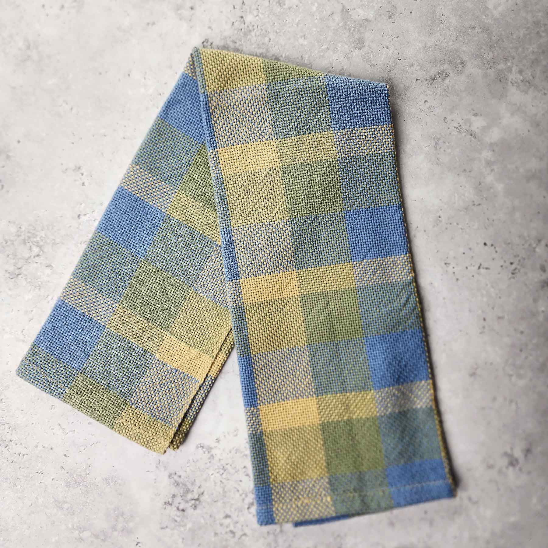 Woven Towel; Yellow/Periwinkle