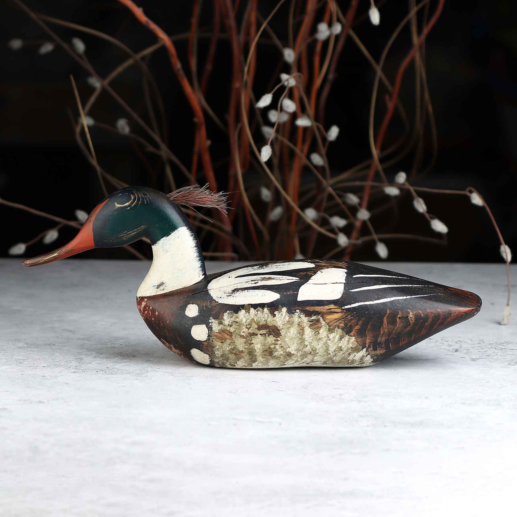 Painted Wood Duck Decoy W Horsehair