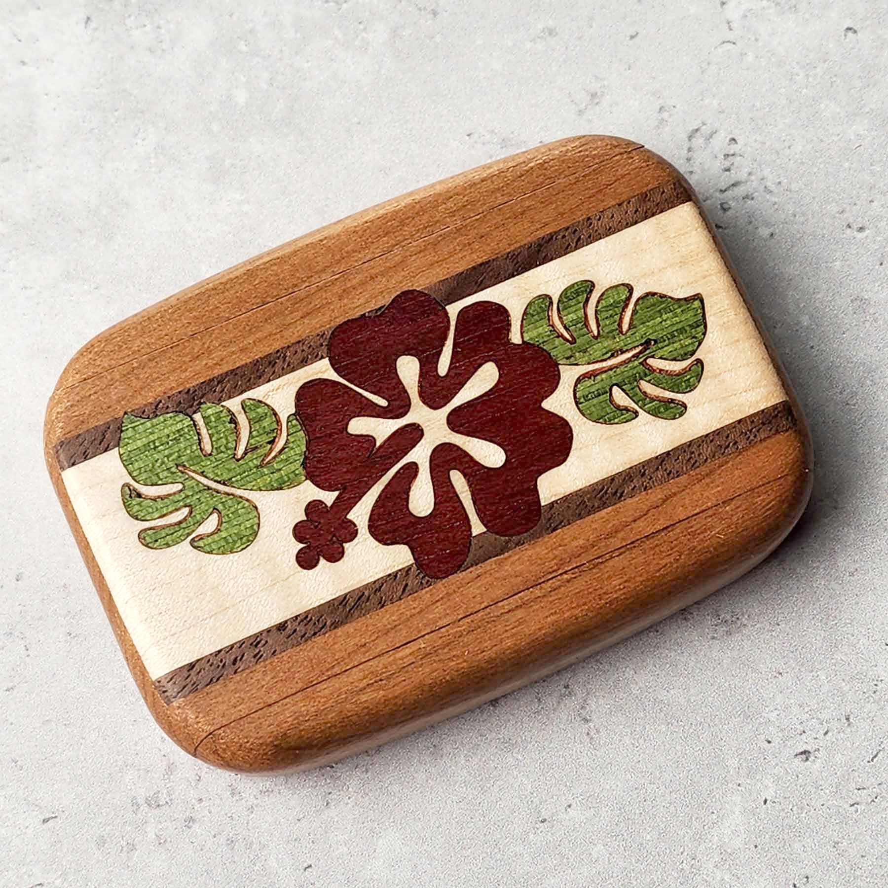3" Flat Wide Cherry- Hibiscus Marquetry