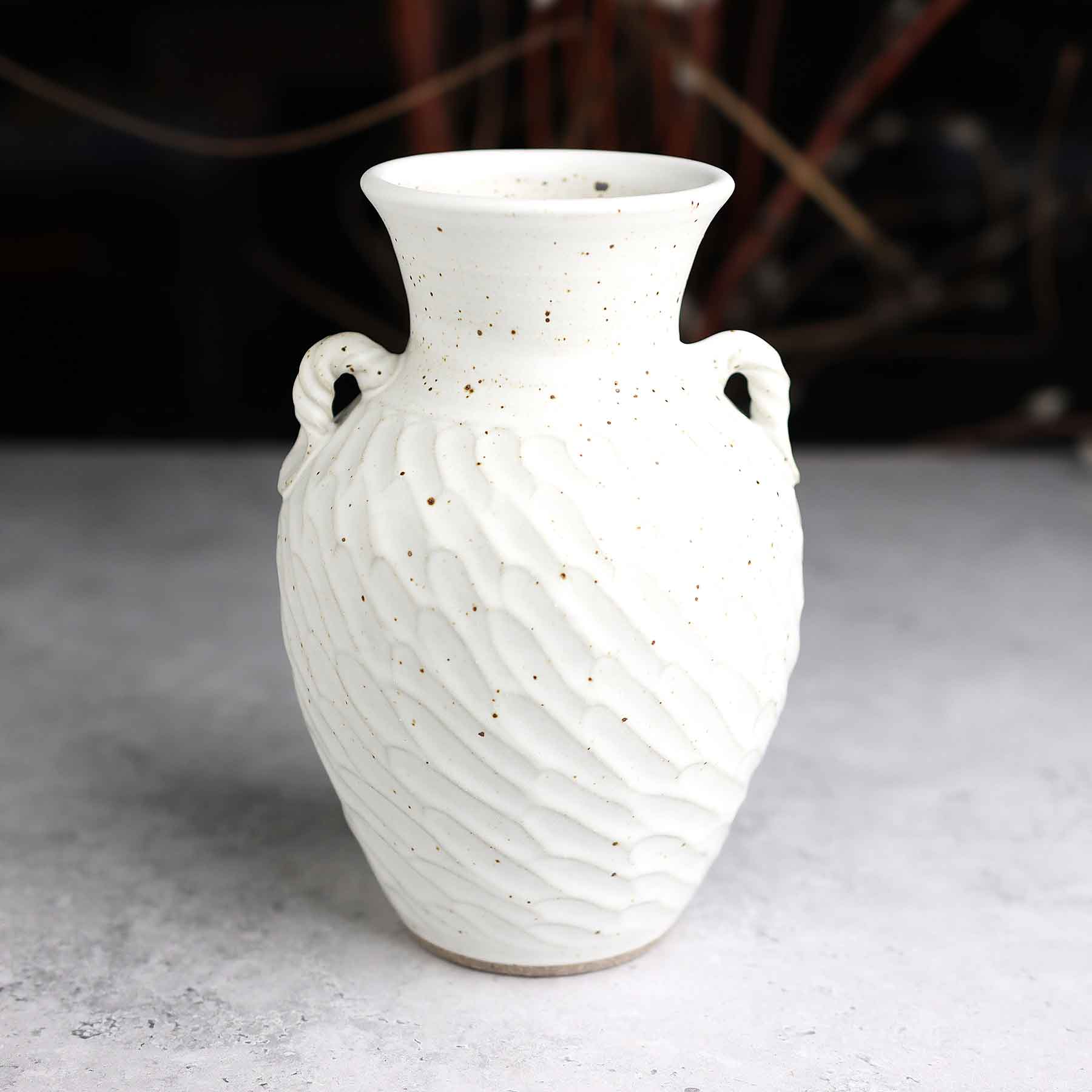 Satin White Carved Vase