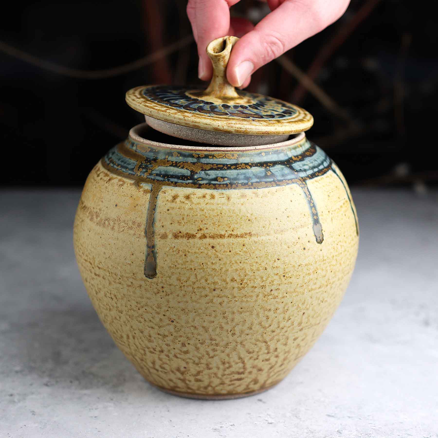 Yellow Blue Ash Lidded Jar