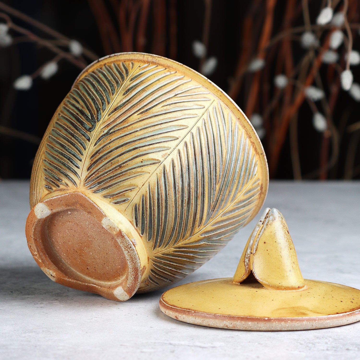 Small Yellow Carved Canister