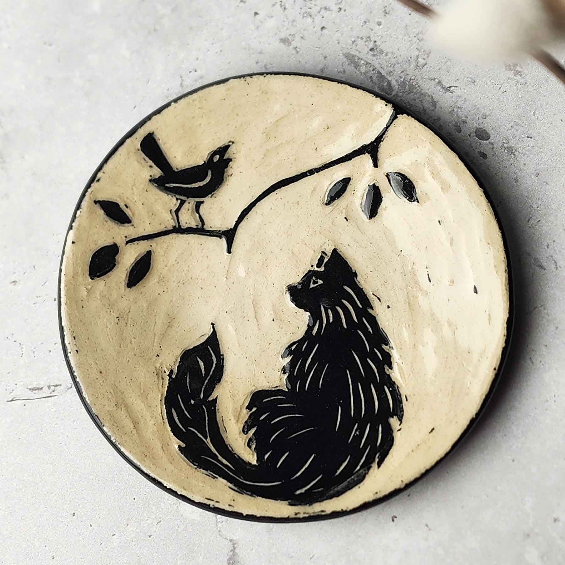 4" Sqraffito Bowl With Fluffy Cat