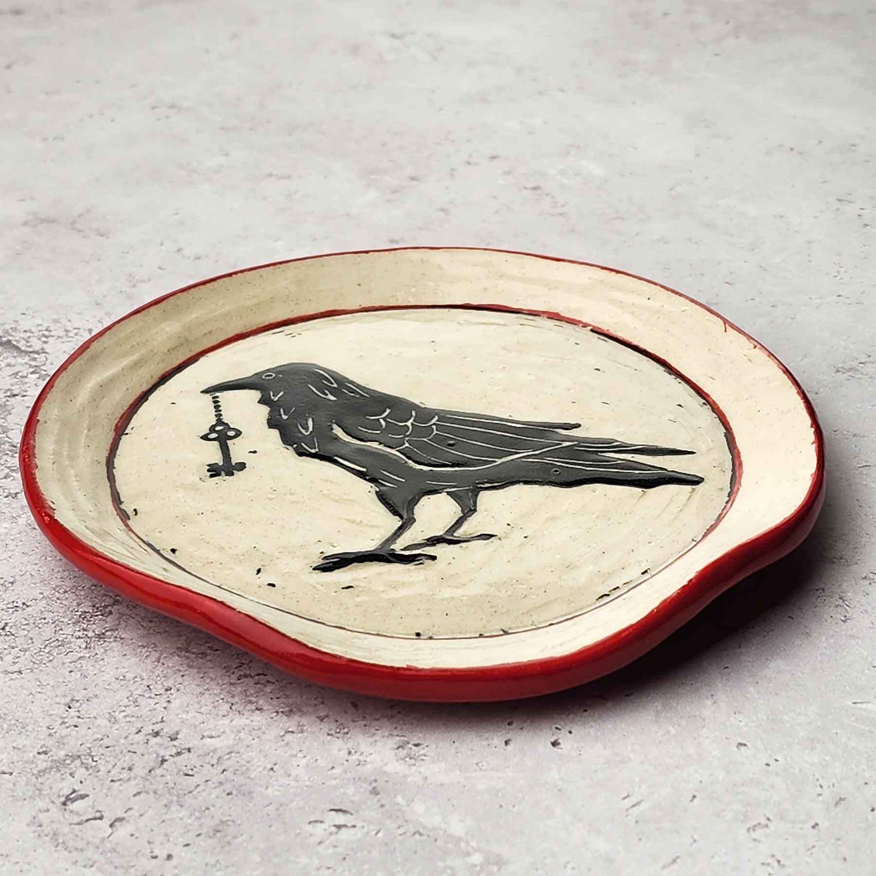 Spoon Rest With Crow & Key