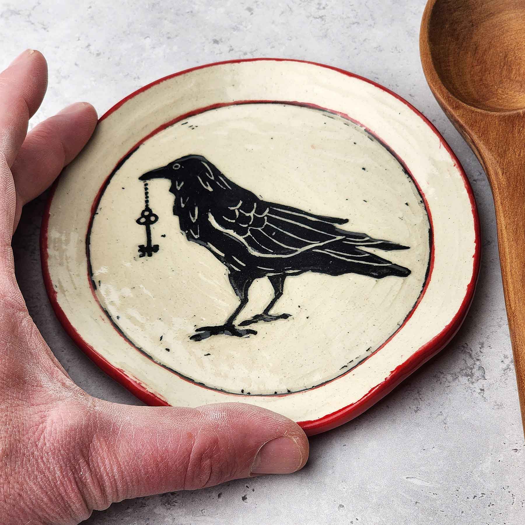 Spoon Rest With Crow & Key