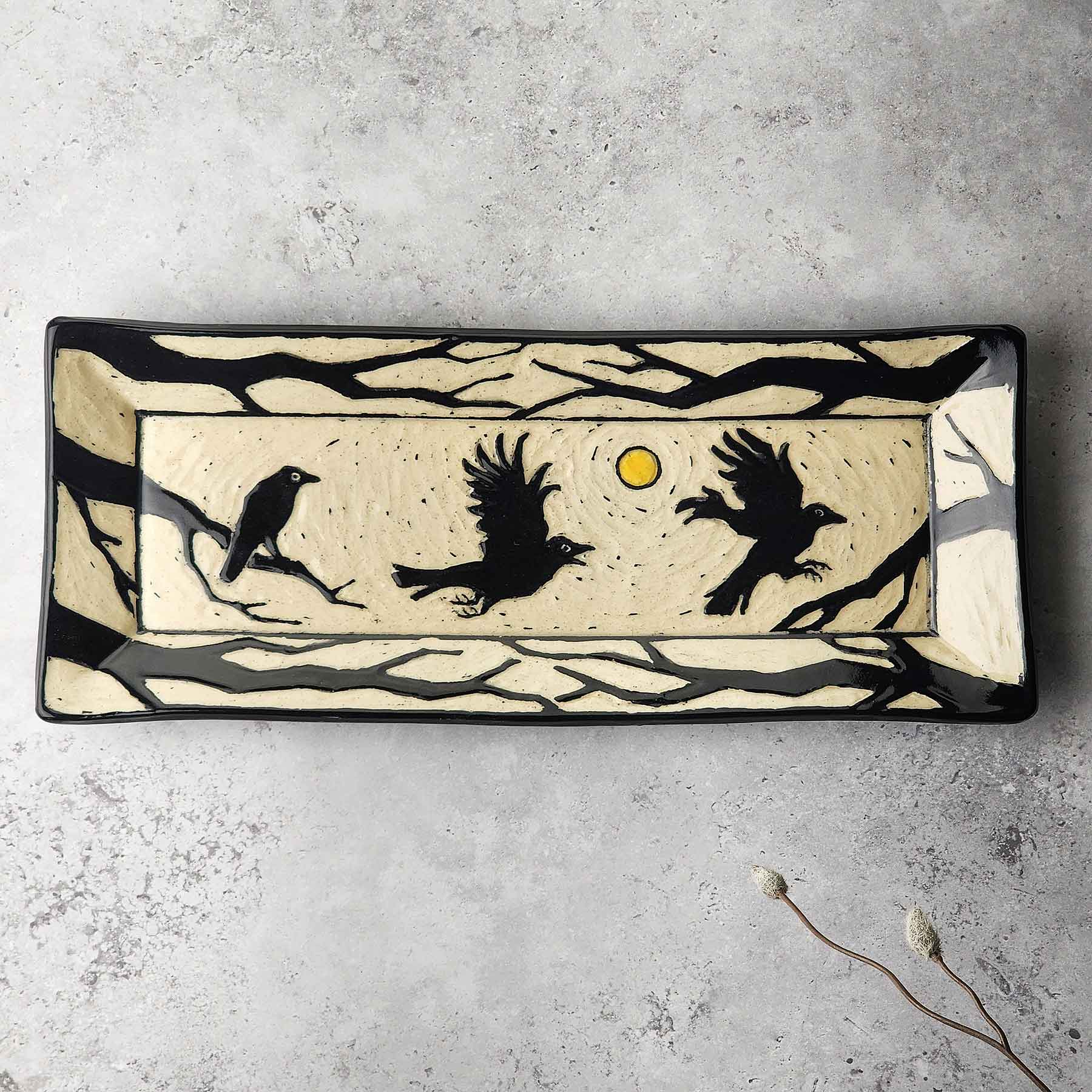 Sgraffito Platter With Flying Raven