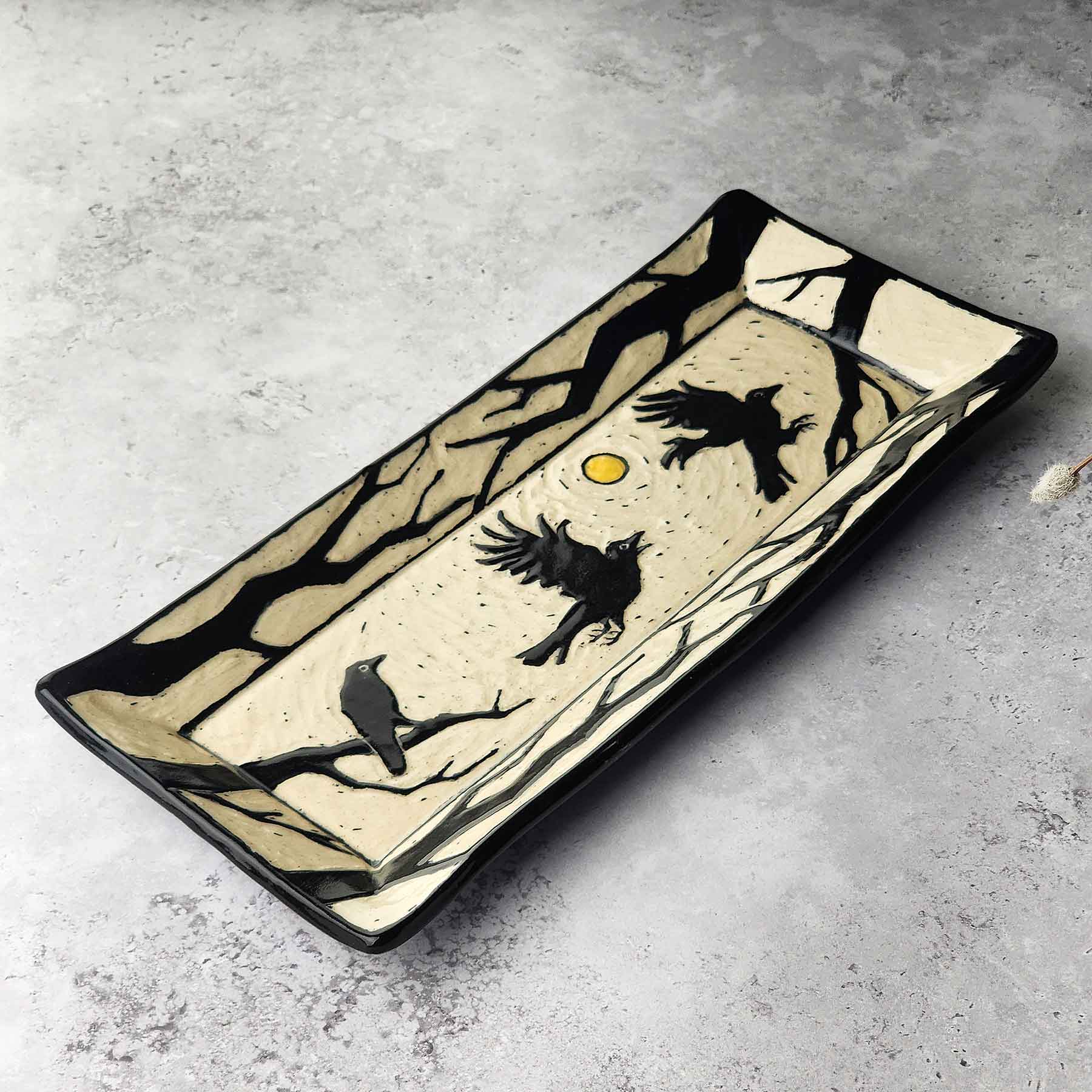 Sgraffito Platter With Flying Raven