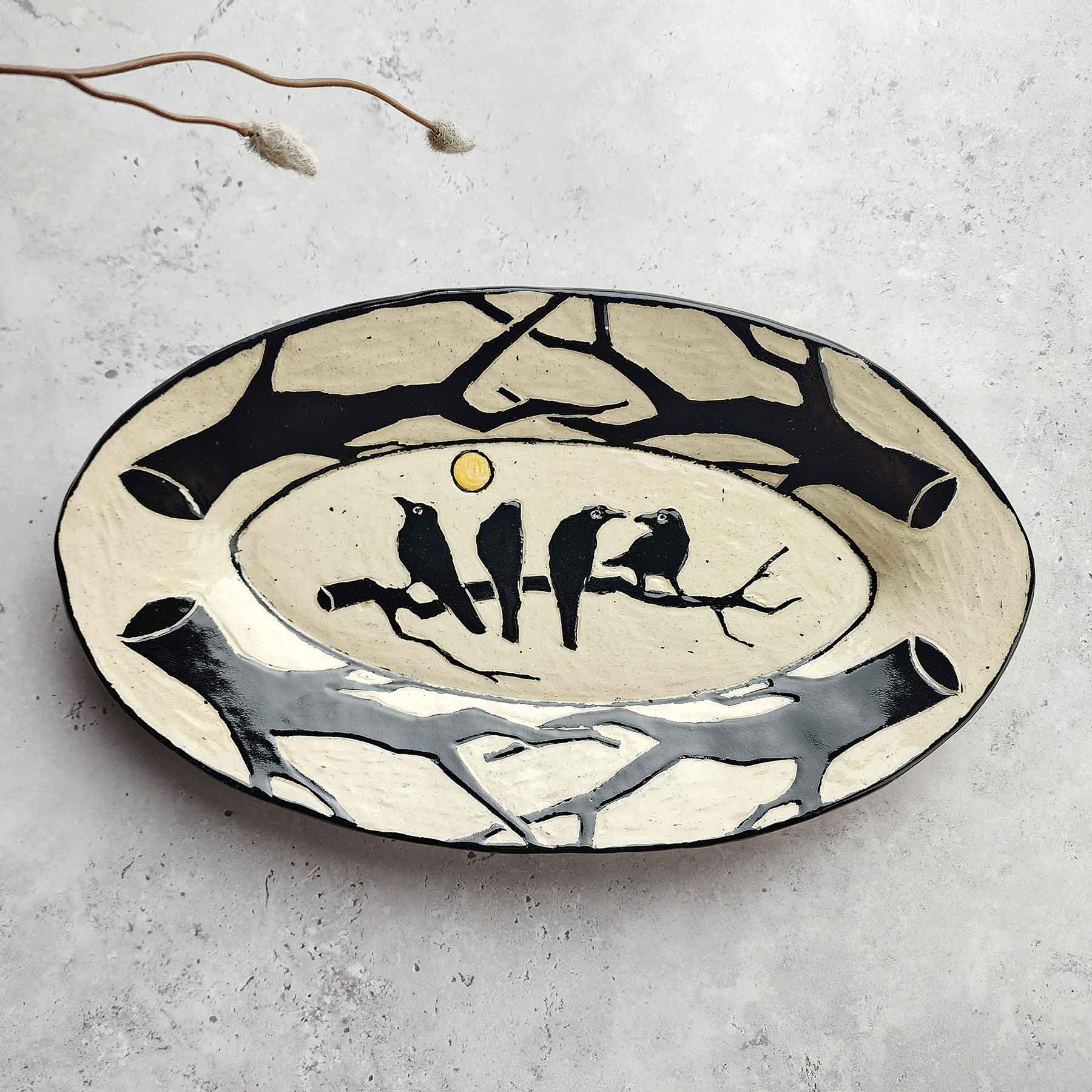 Sgraffito Platter With Birds On A Limb