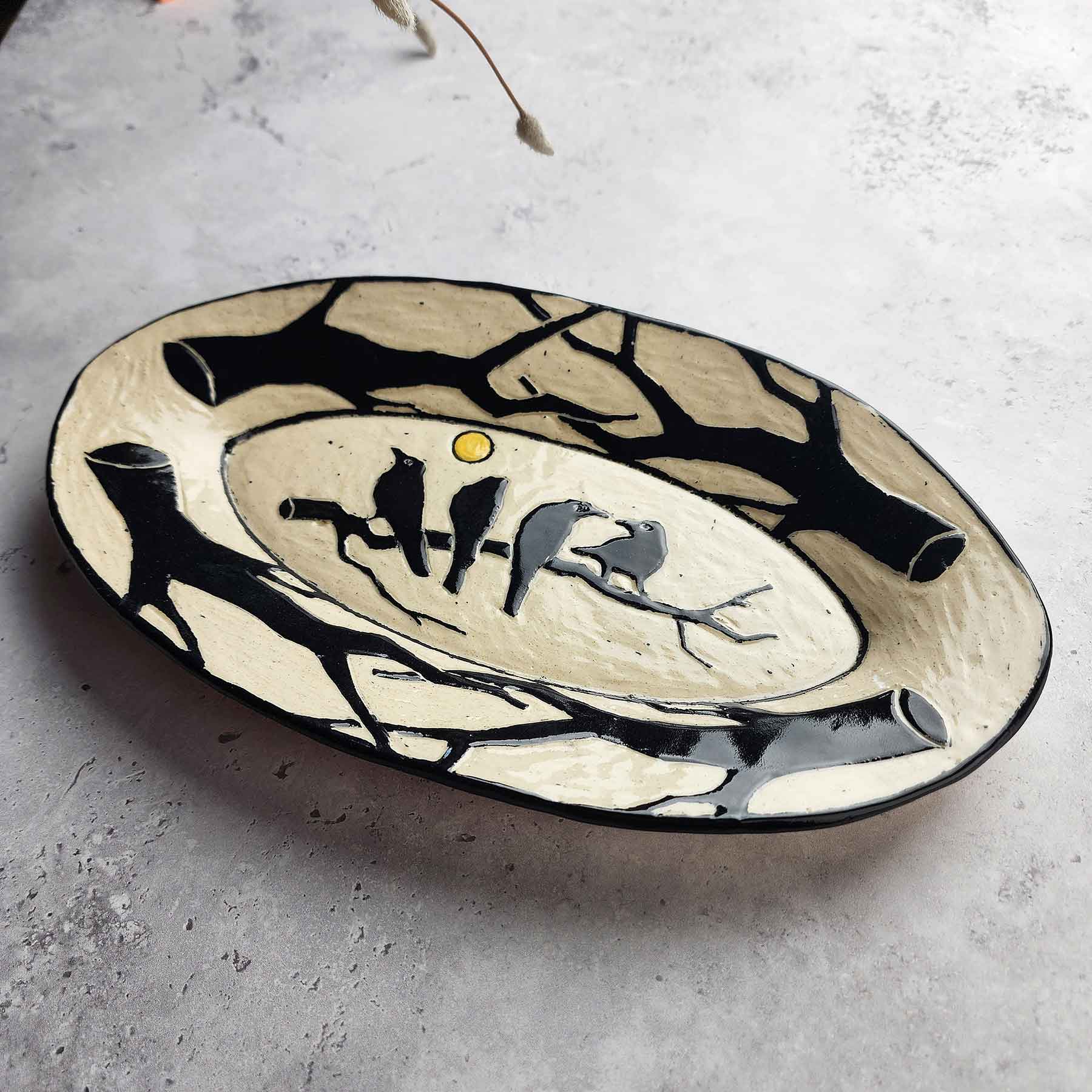 Sgraffito Platter With Birds On A Limb