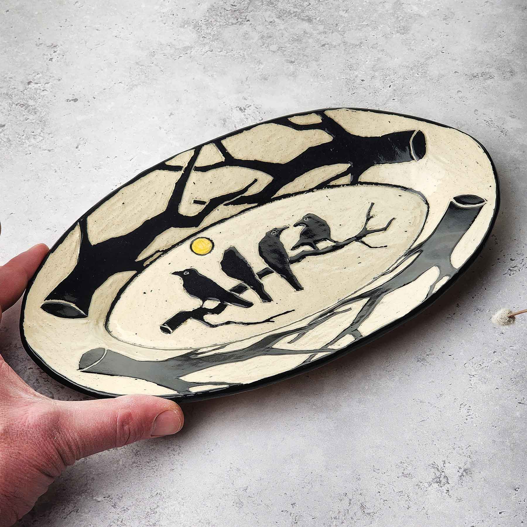Sgraffito Platter With Birds On A Limb