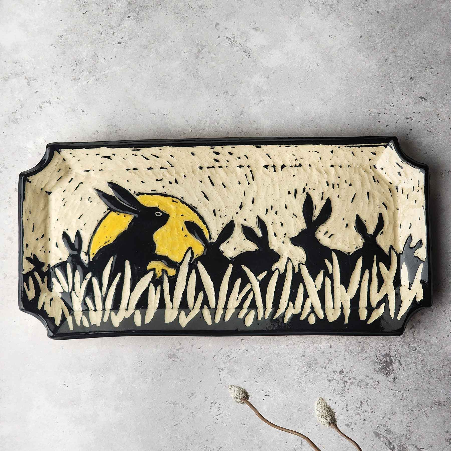 Sgraffito Platter With Hares & Moon