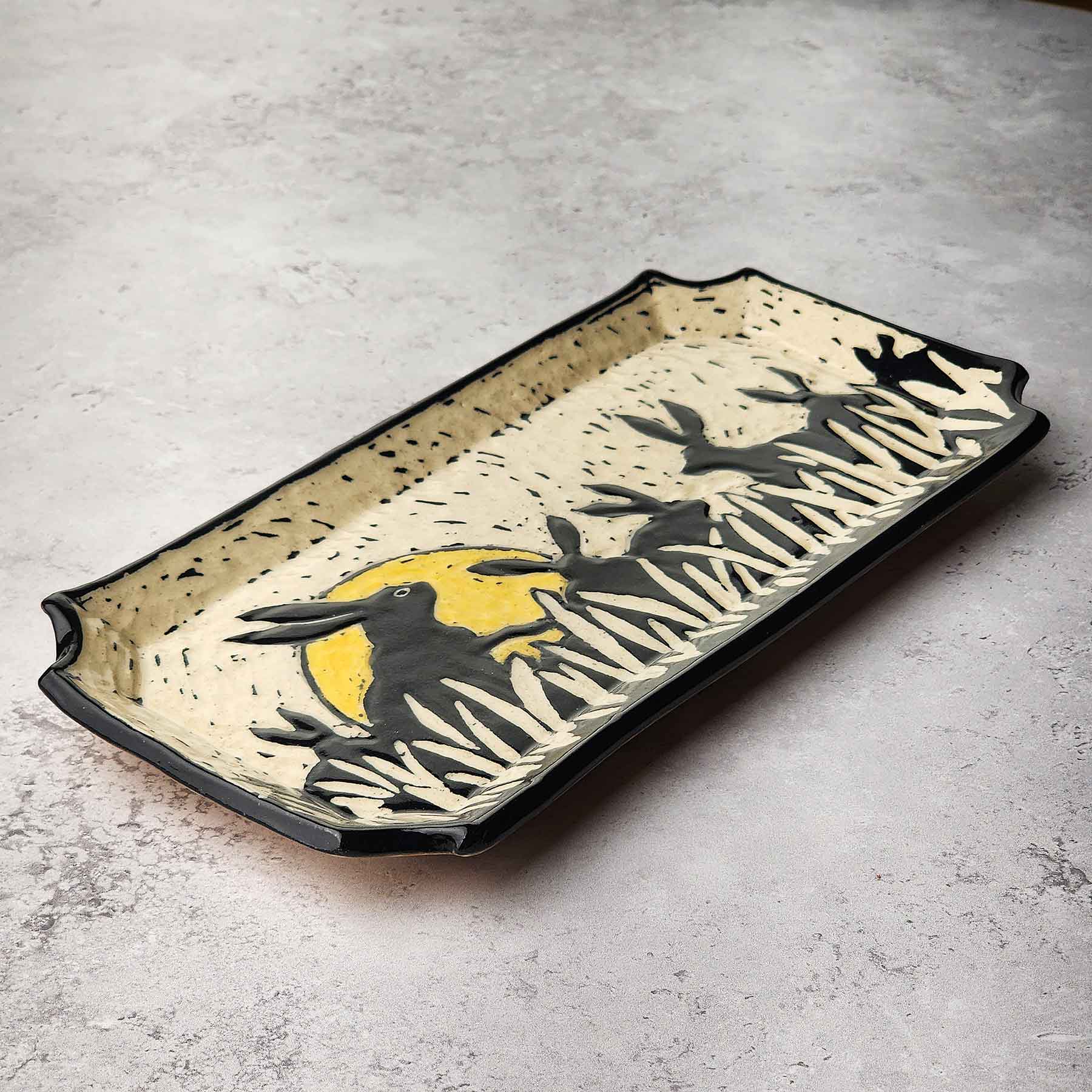 Sgraffito Platter With Hares & Moon