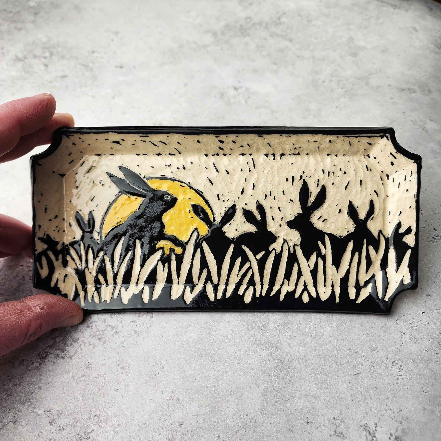 Sgraffito Platter With Hares & Moon