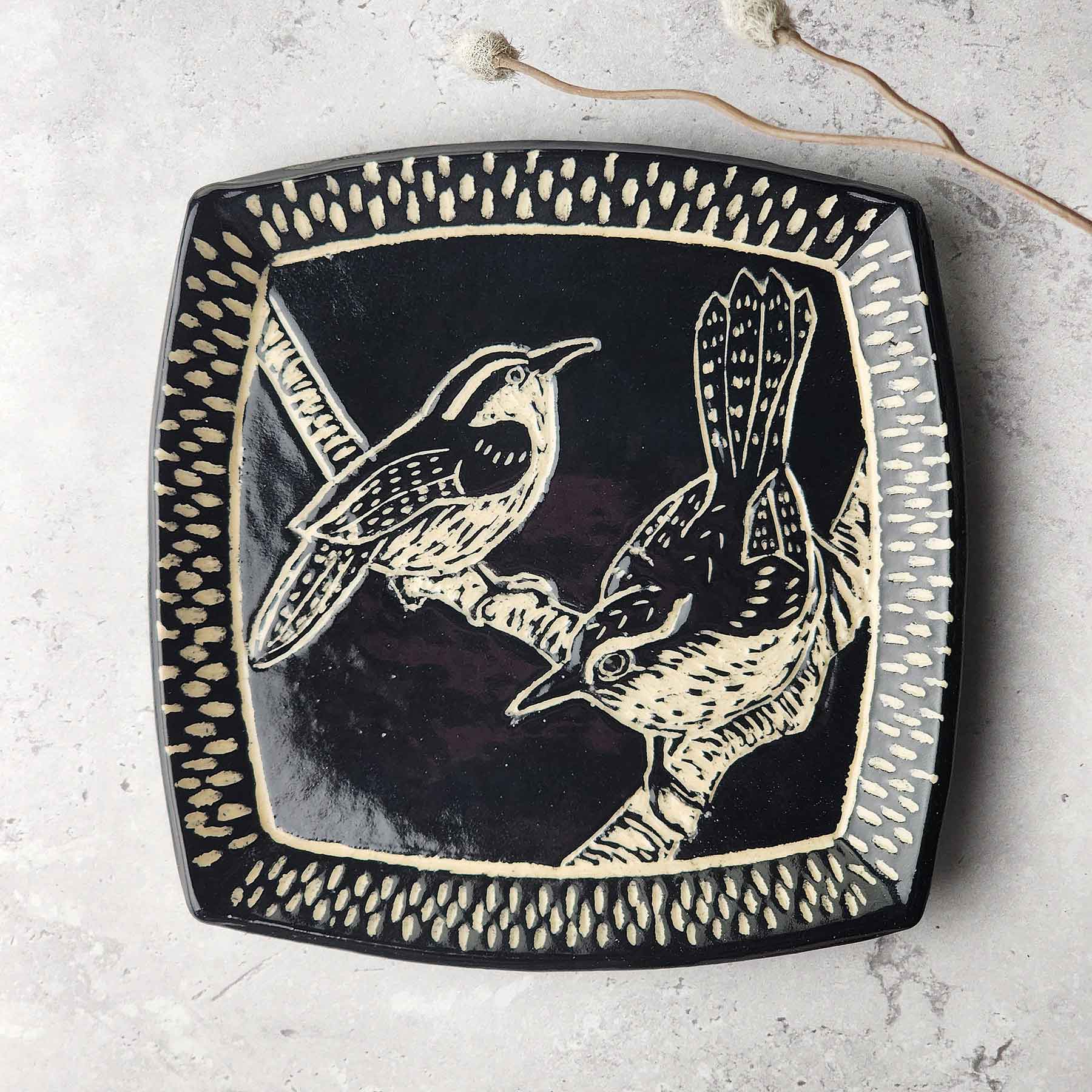 Sgraffito Platter With Carolina Wrens