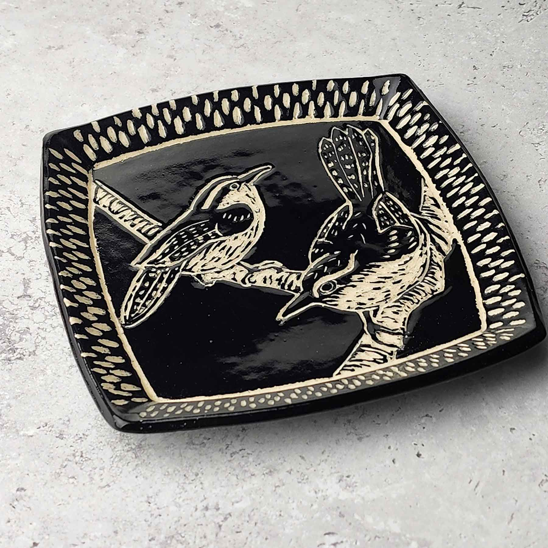 Sgraffito Platter With Carolina Wrens