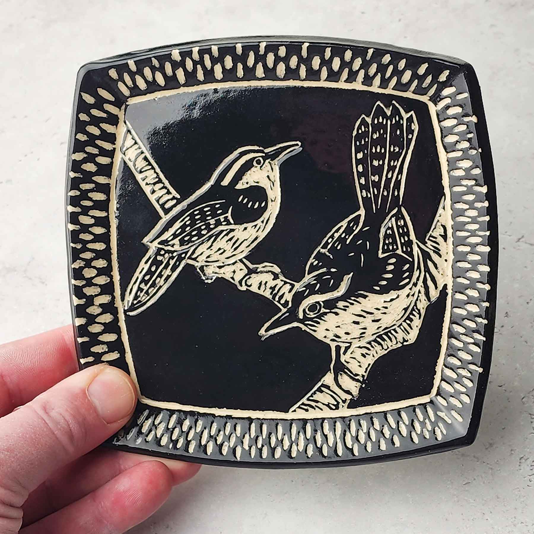 Sgraffito Platter With Carolina Wrens