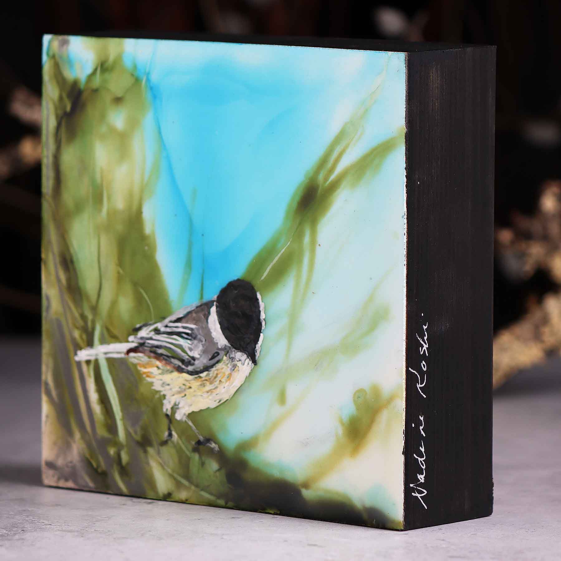 Chickadee Looking Down, 6X6