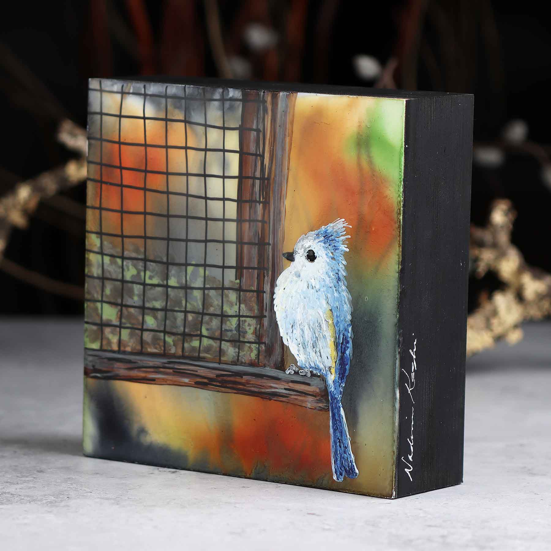 Tufted Titmouse With Feeder, 6X6