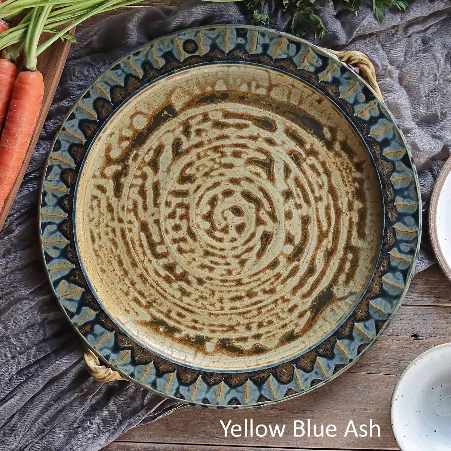 Platter, Large Yellow Blue Ash
