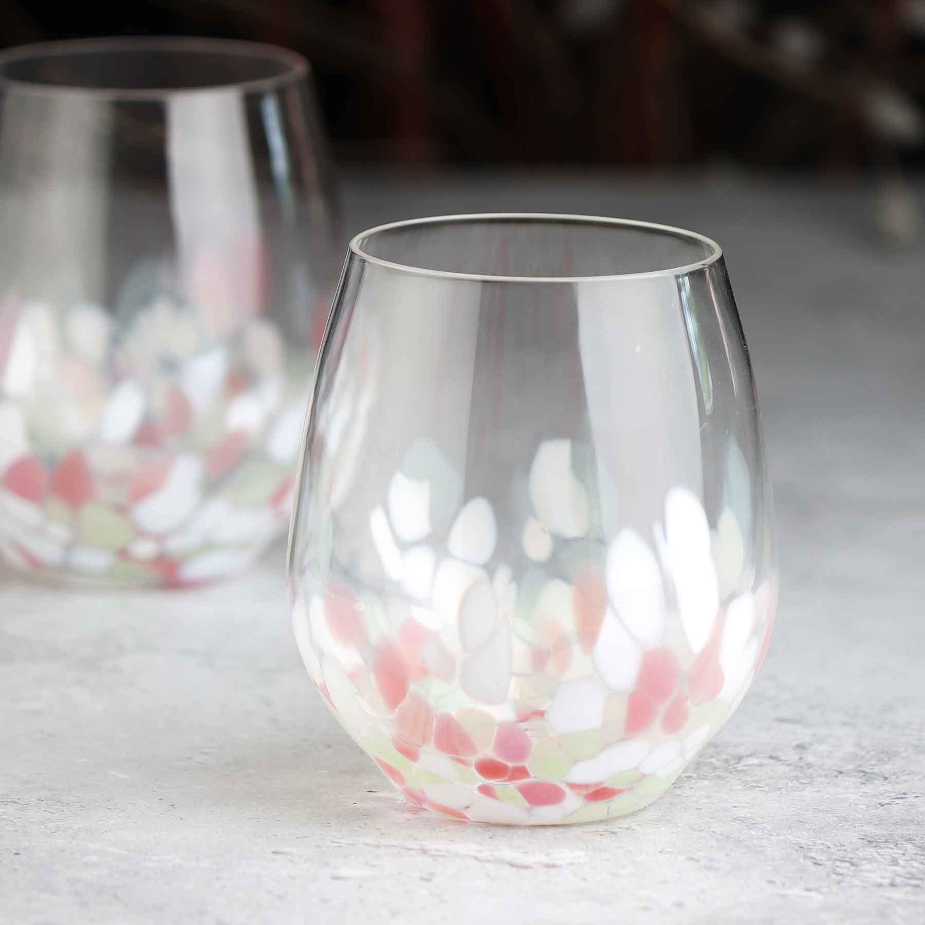 Stemless Wine Glass in Mottled Whites