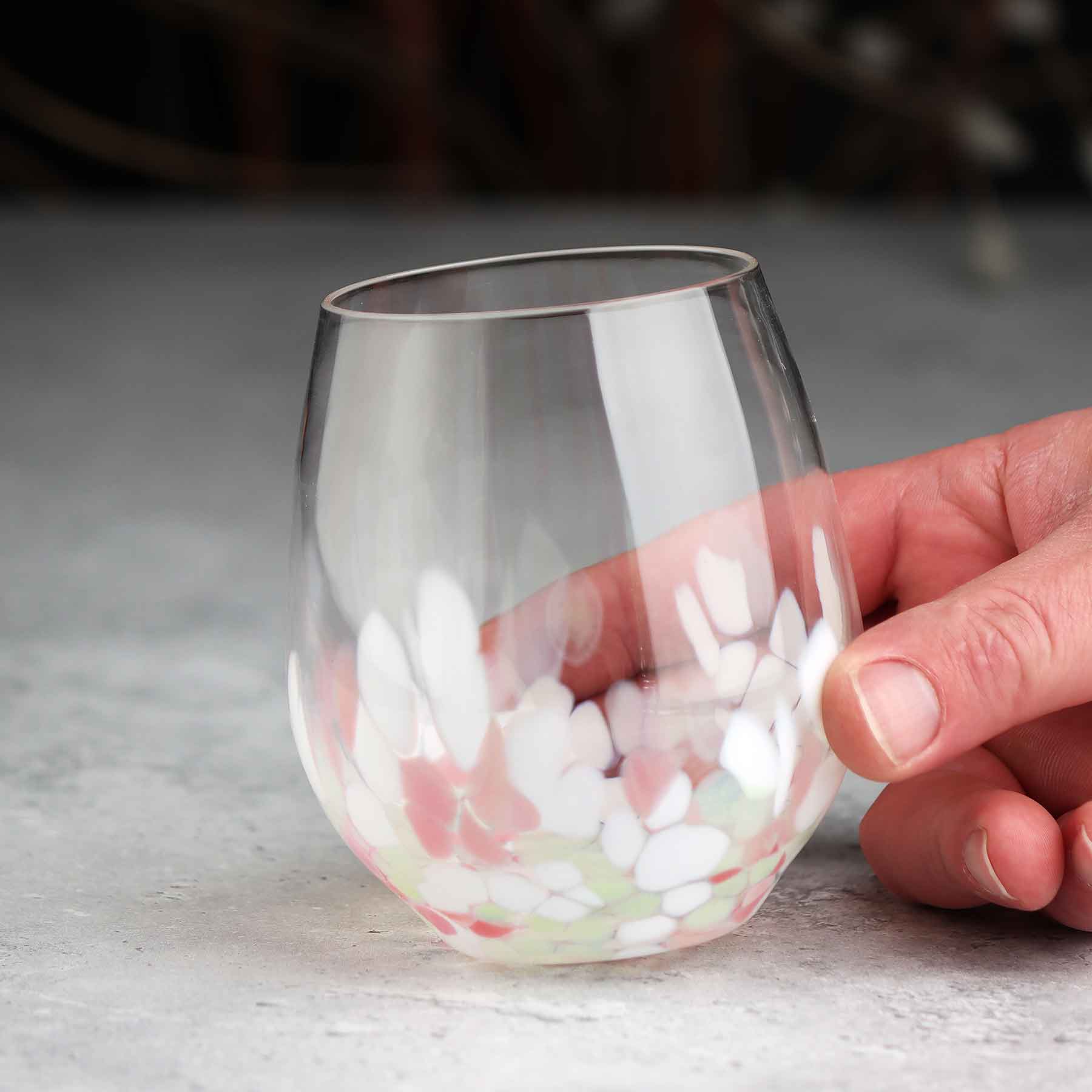 Stemless Wine Glass in Mottled Whites