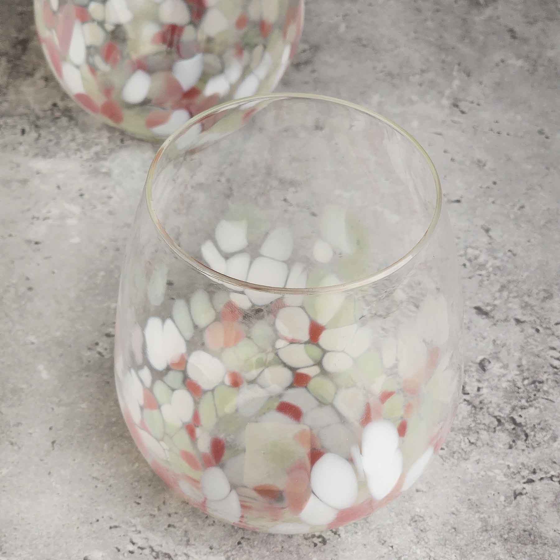 Stemless Wine Glass in Mottled Whites