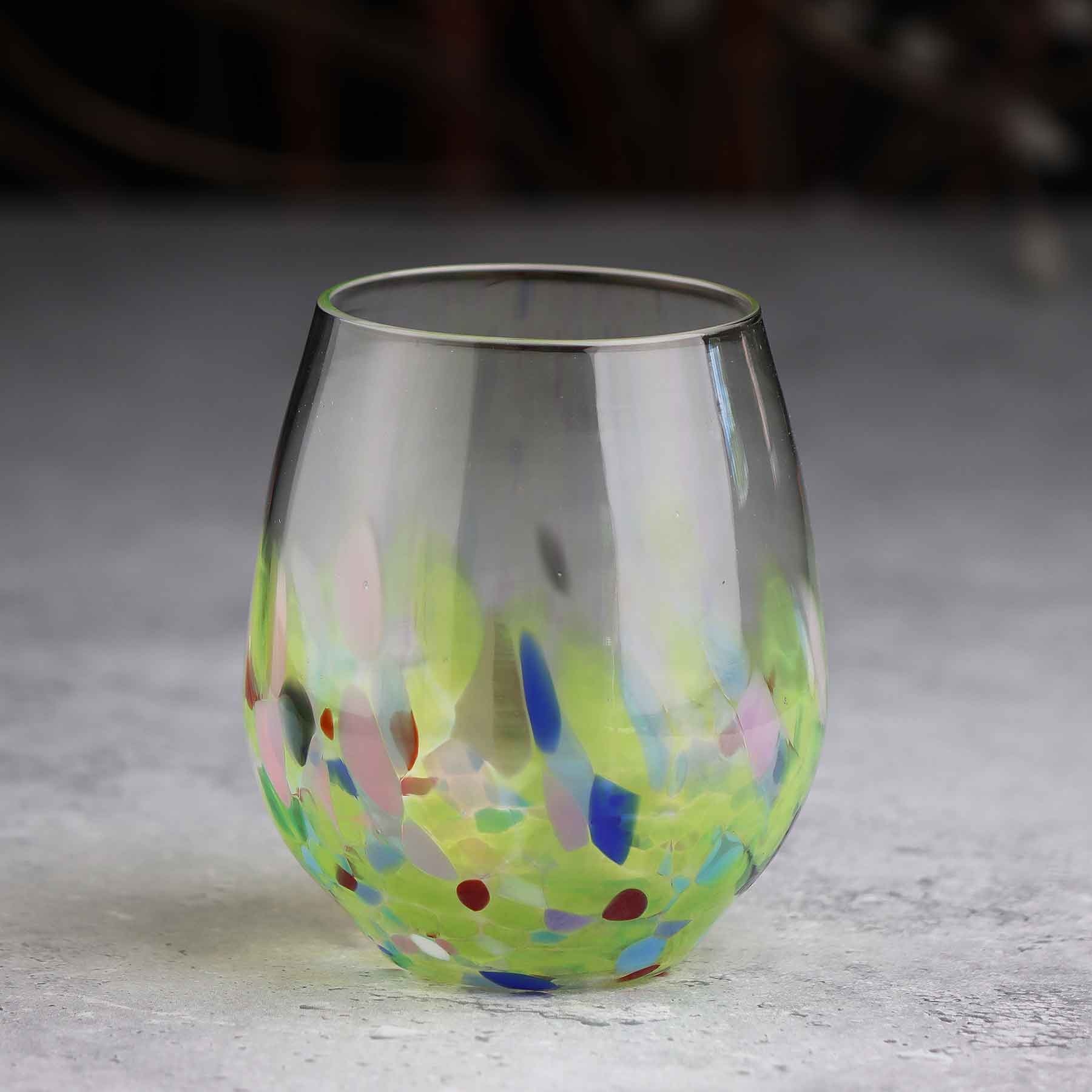 Stemless Wine Glass in Mottled Whites