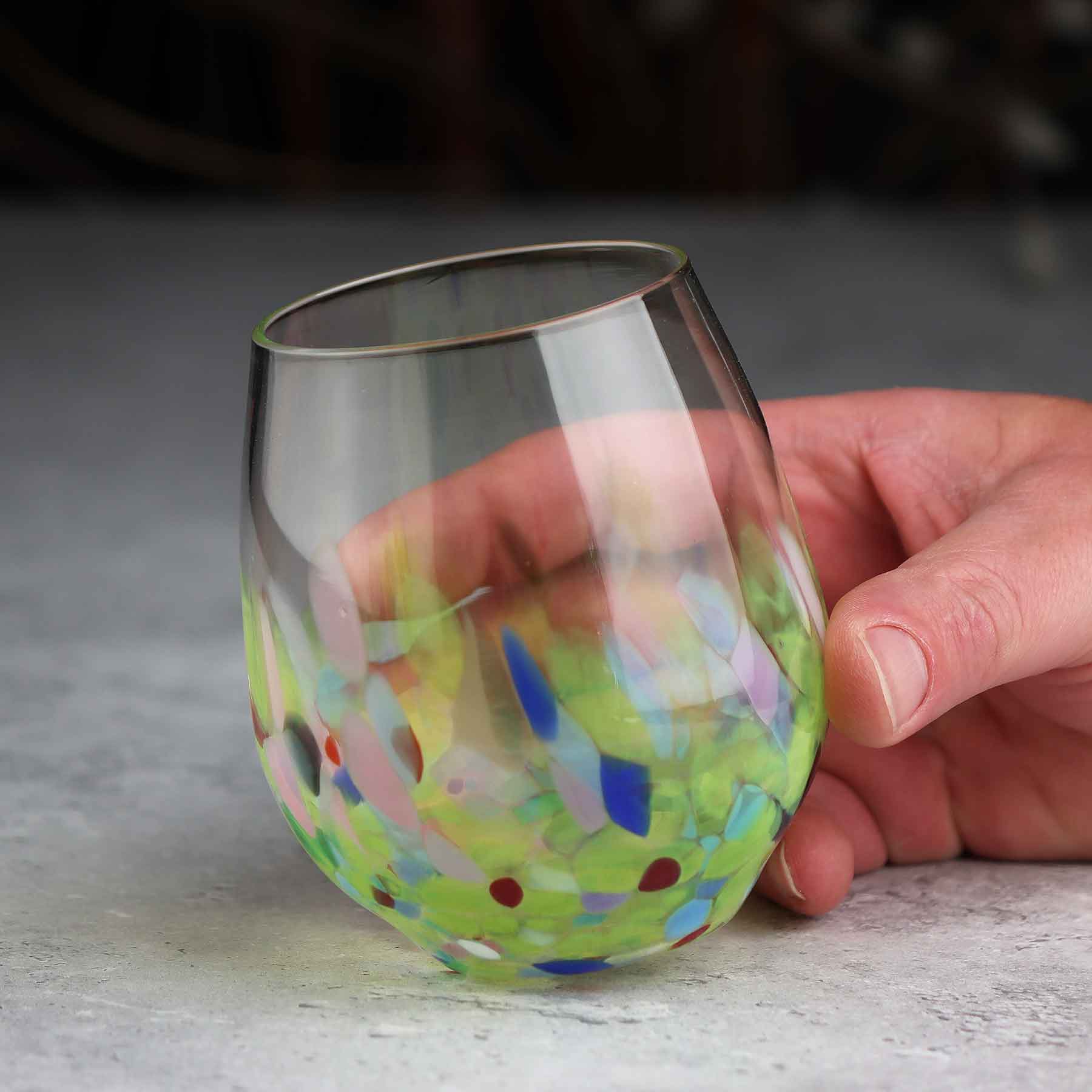 Stemless Wine Glass in Mottled Whites