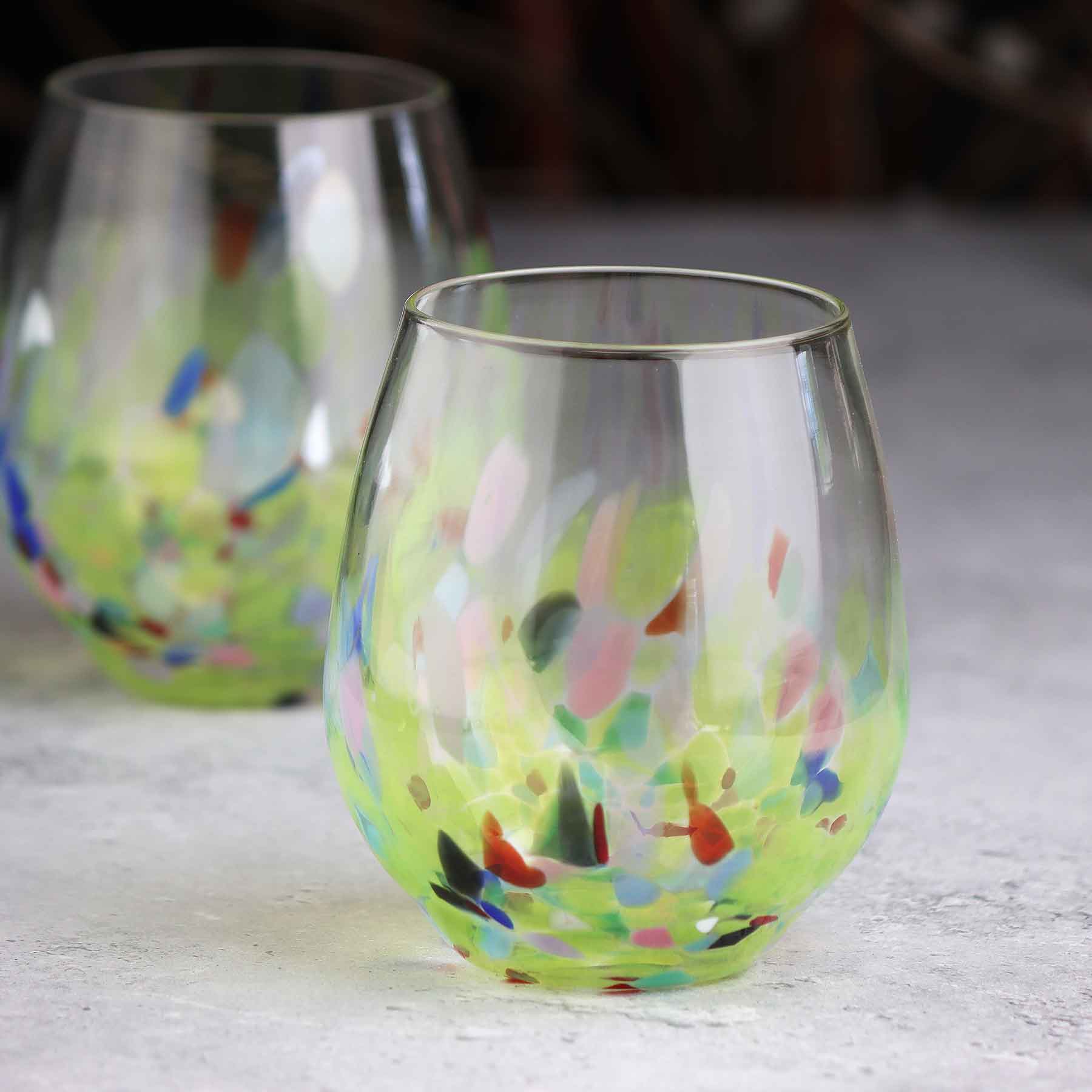 Stemless Wine Glass in Mottled Whites