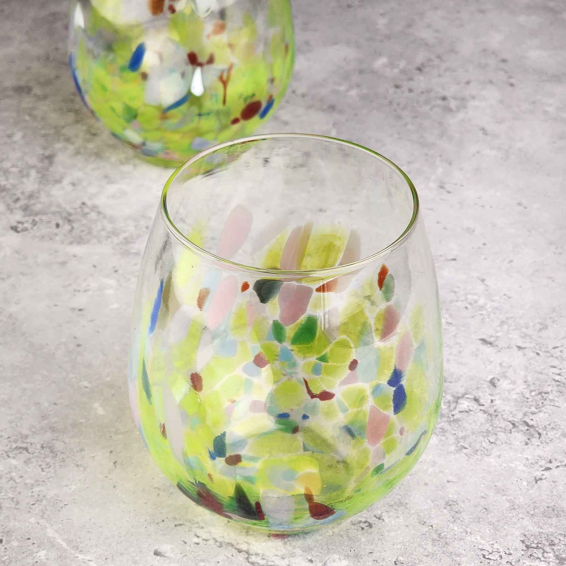 Stemless Wine Glass in Mottled Whites