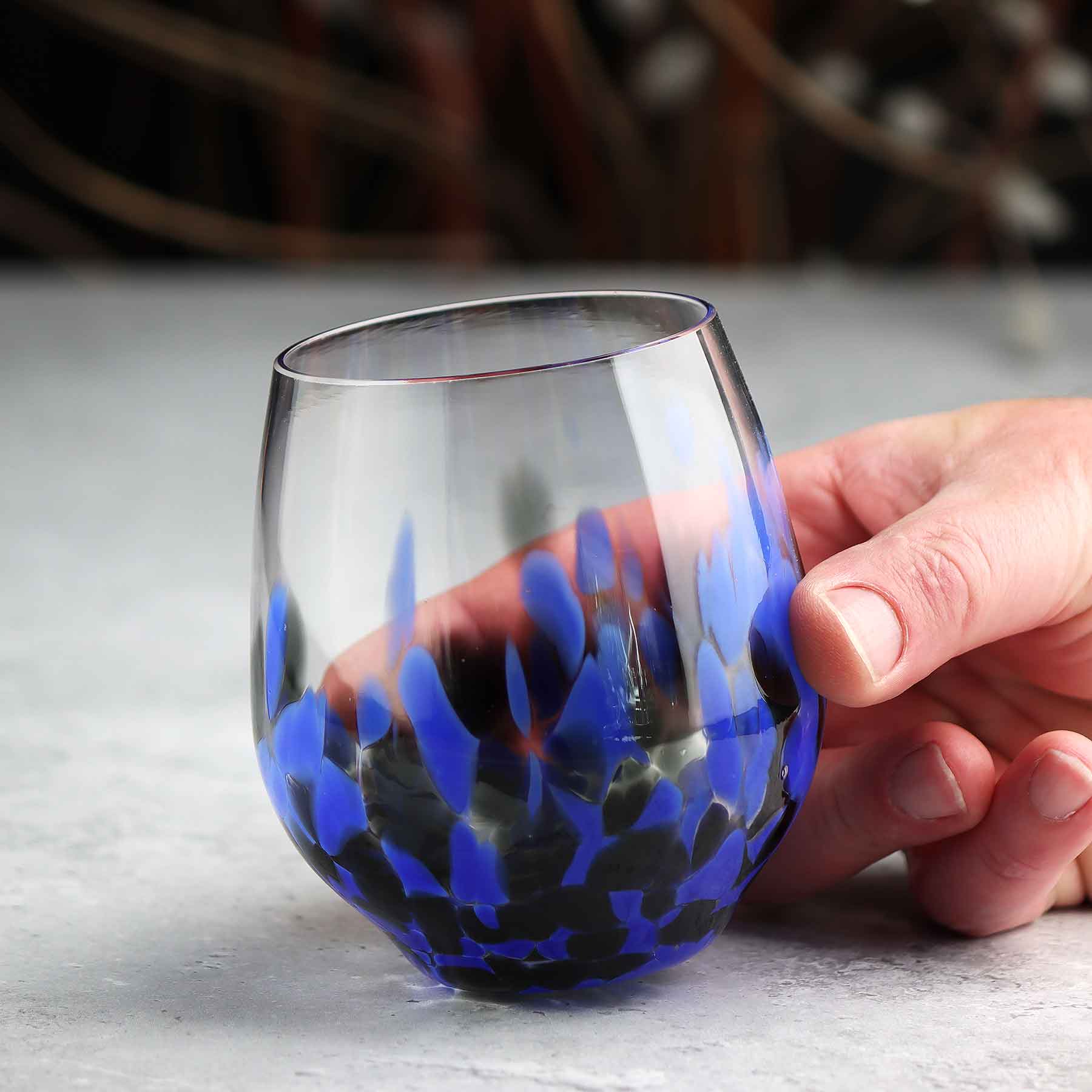 Stemless Wine Glass in Mottled Whites