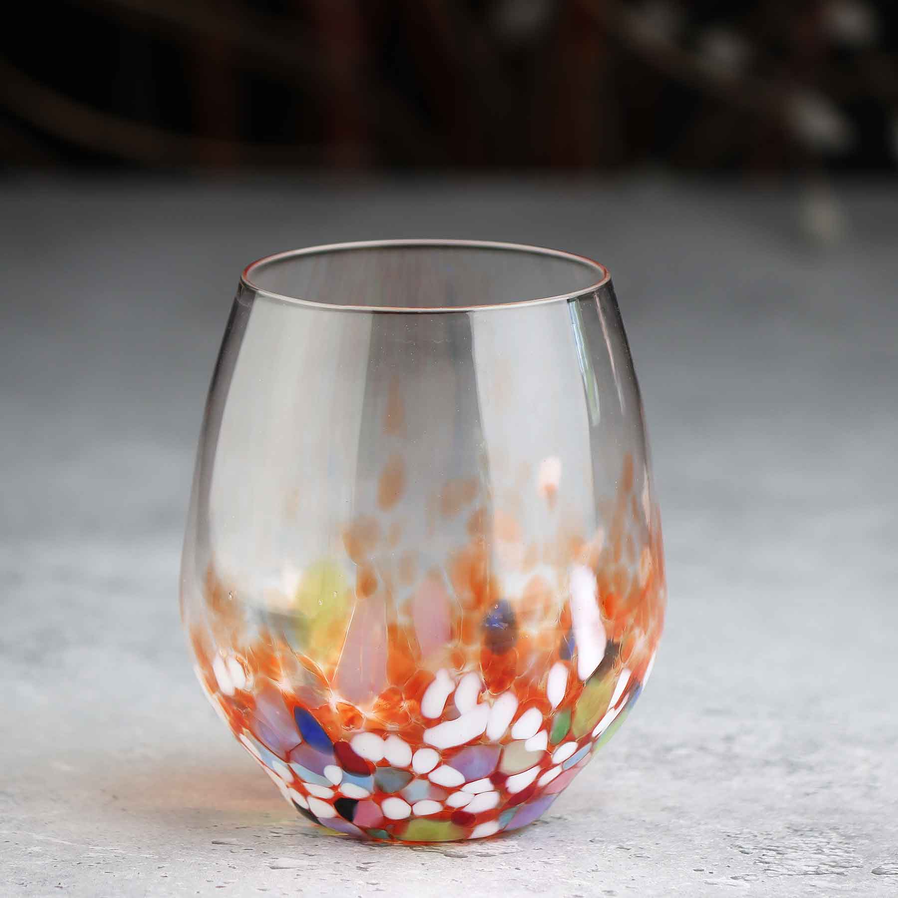 Stemless Wine Glass in Mottled Whites