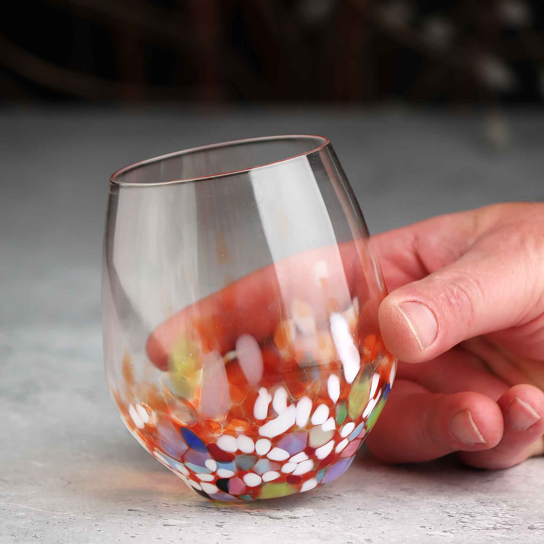 Stemless Wine Glass in Mottled Whites