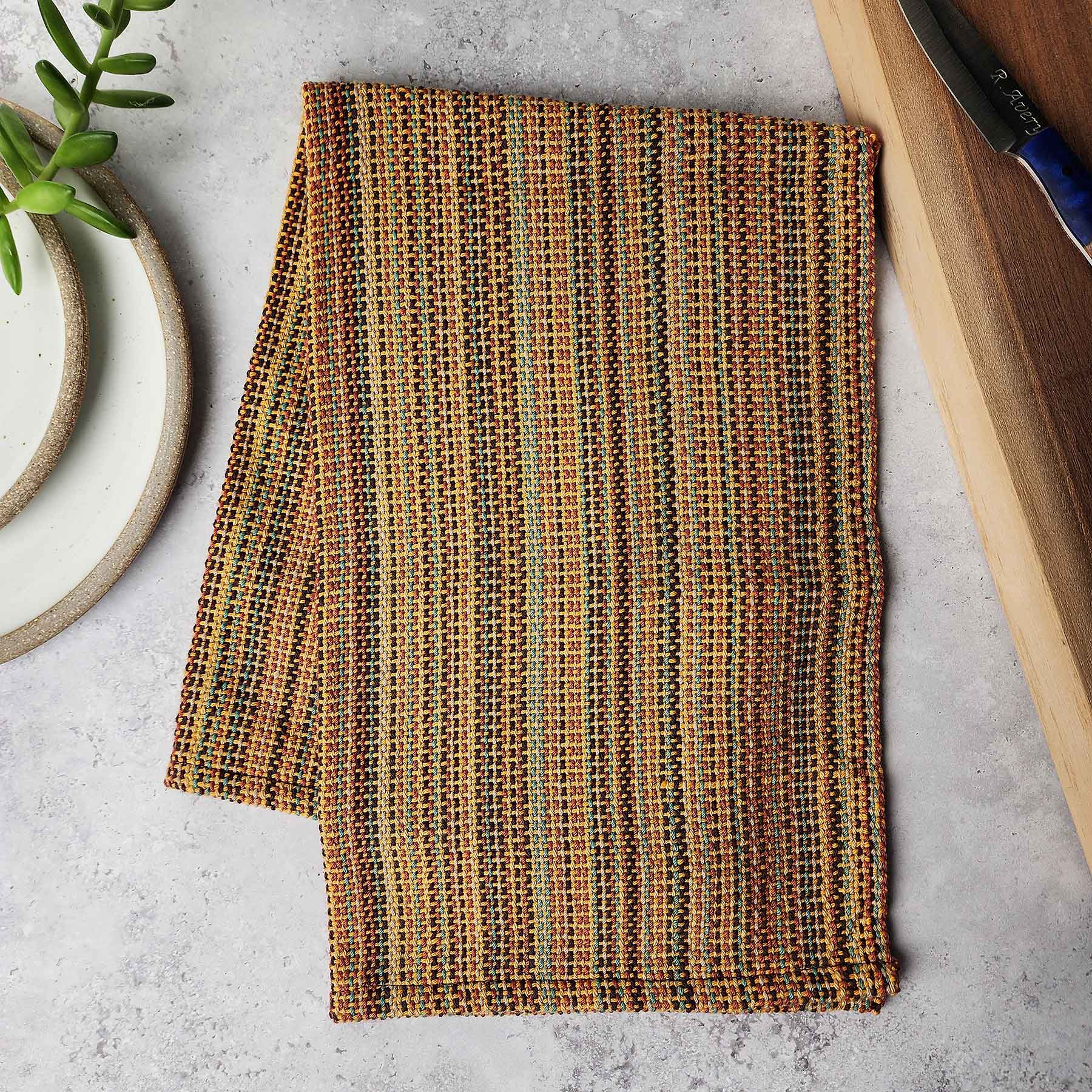 Woven Kitchen Towel; Tan/Brown Striped