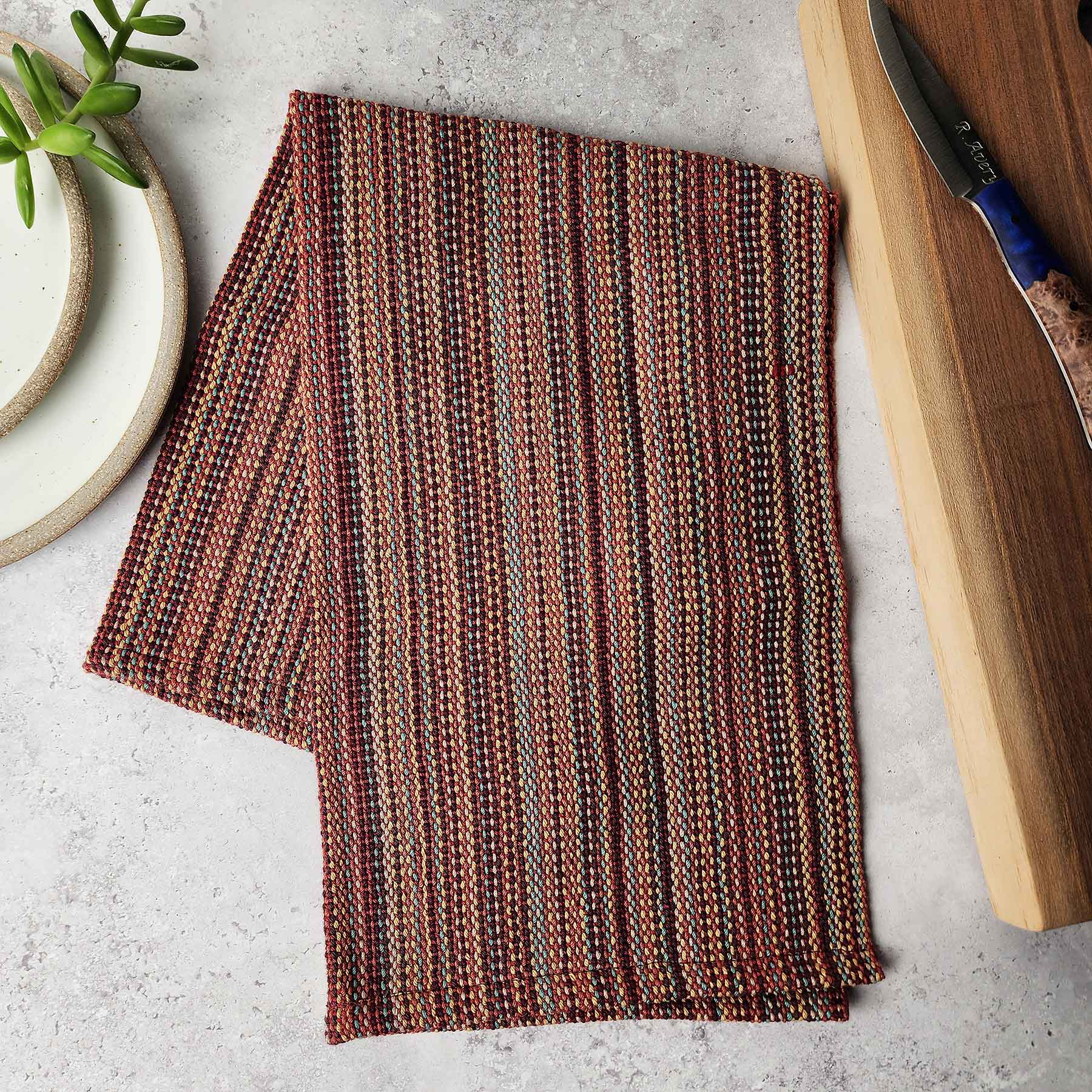 Woven Kitchen Towel; Rust/Blue Striped