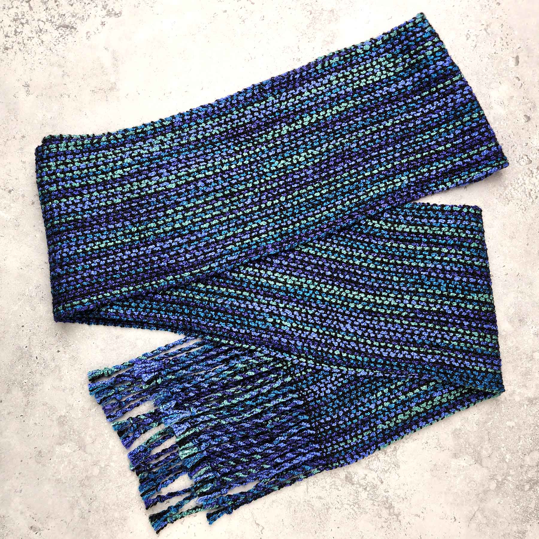 Woven Rayon Scarf, Blue/Purple/Black