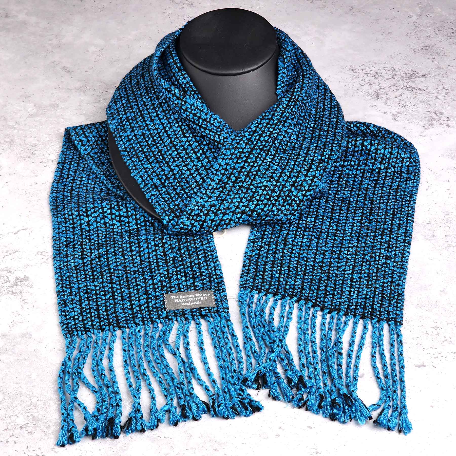 Woven Rayon Scarf, Blue/Black