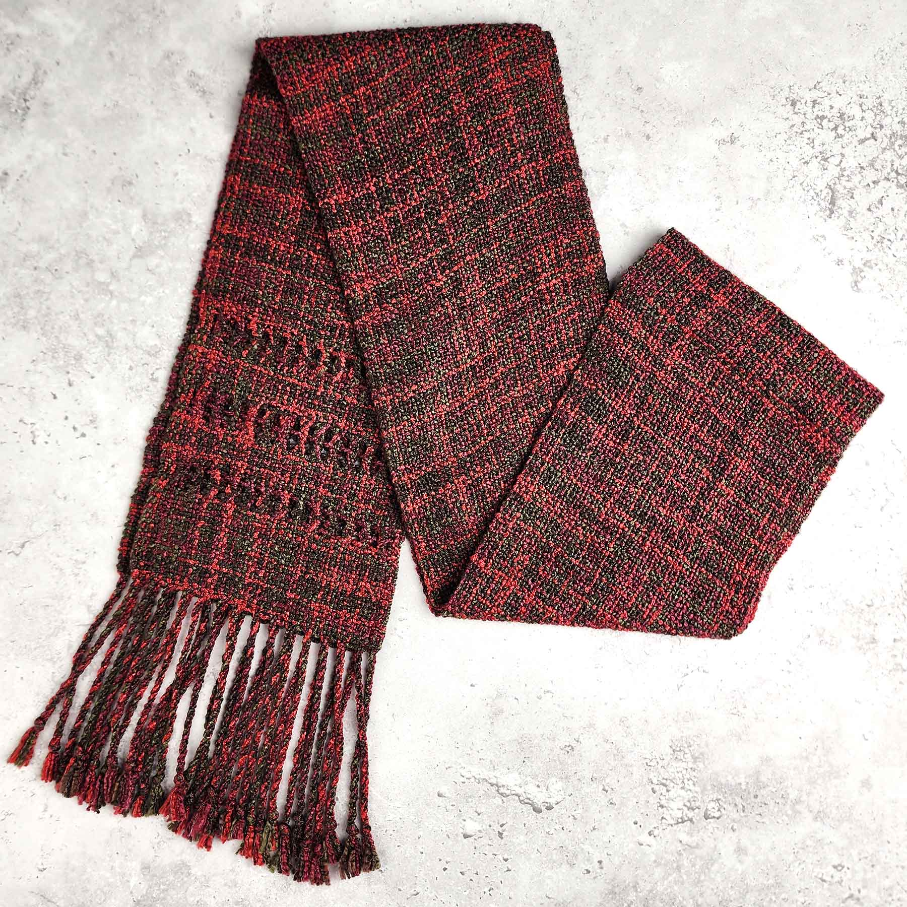 Woven Rayon Scarf, Wine/Olive