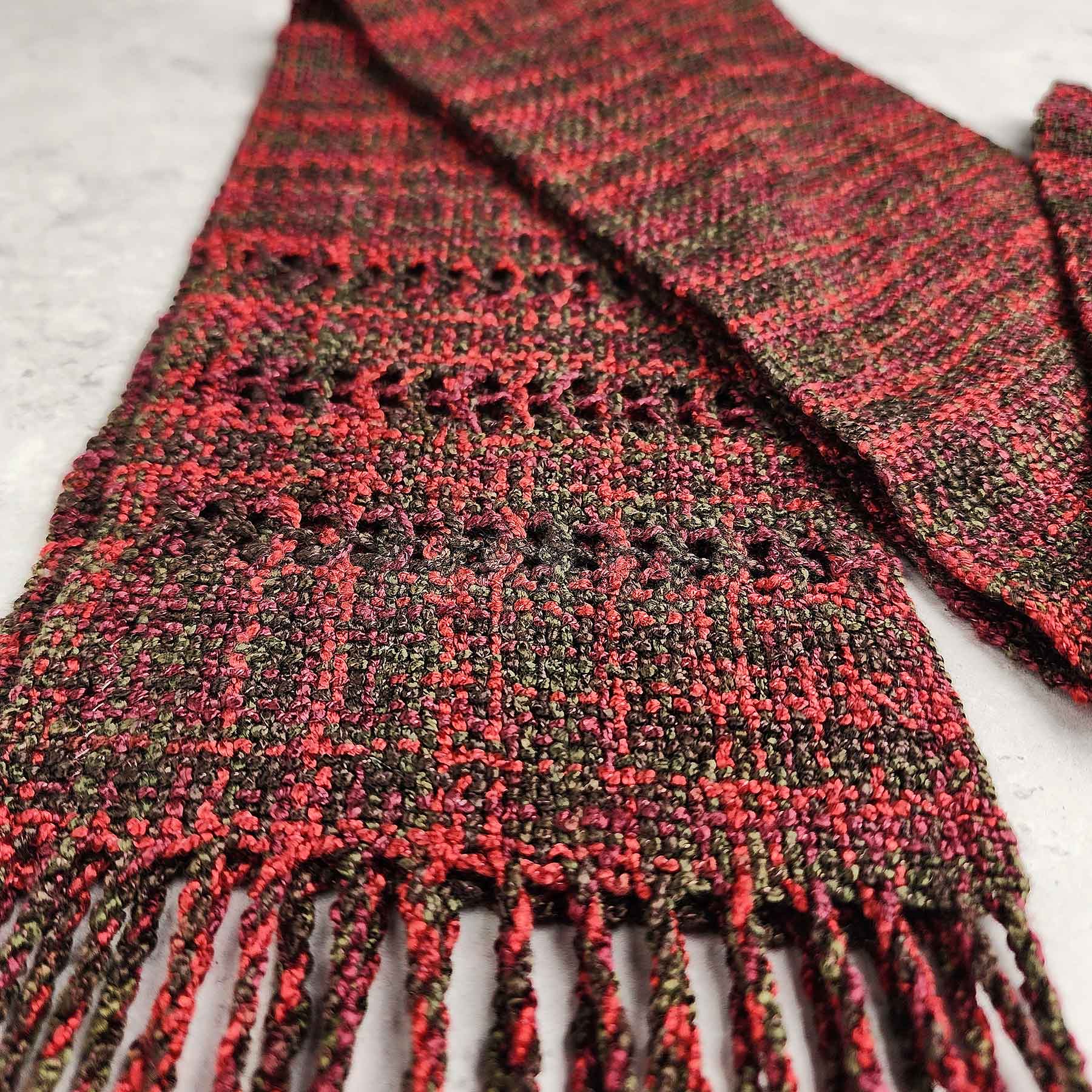 Woven Rayon Scarf, Wine/Olive