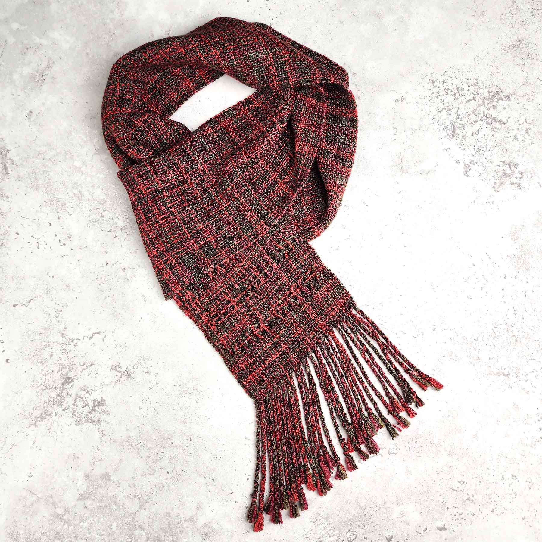 Woven Rayon Scarf, Wine/Olive