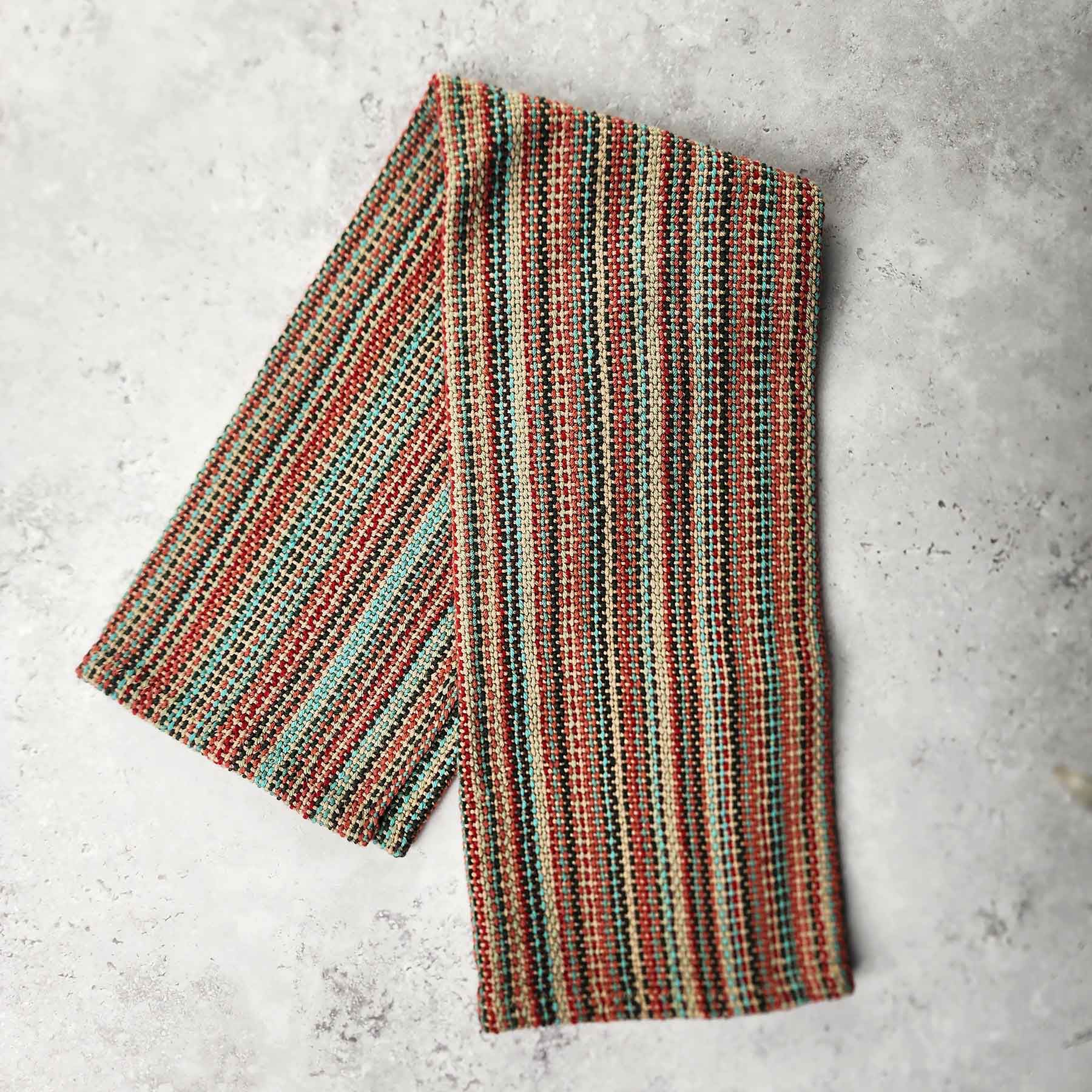 Woven Towel; Red/Teal/Brown