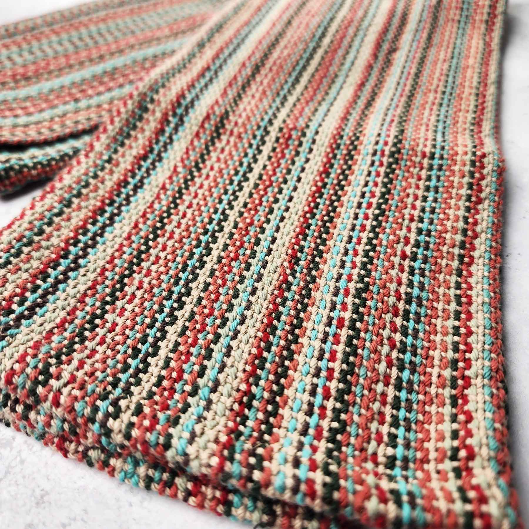 Woven Towel; Red/Teal/Brown