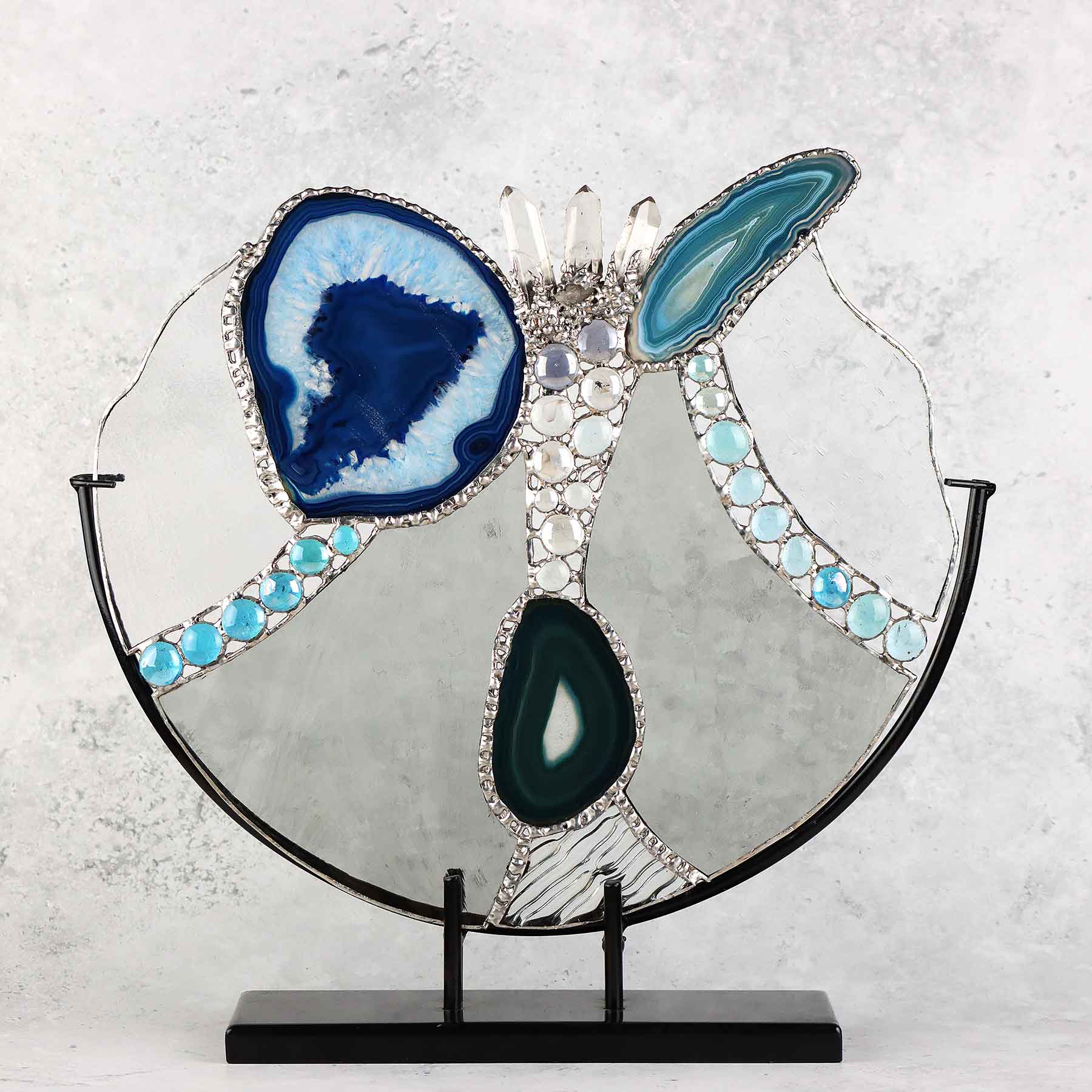 Blue Geode Crystal Abstract With Stand