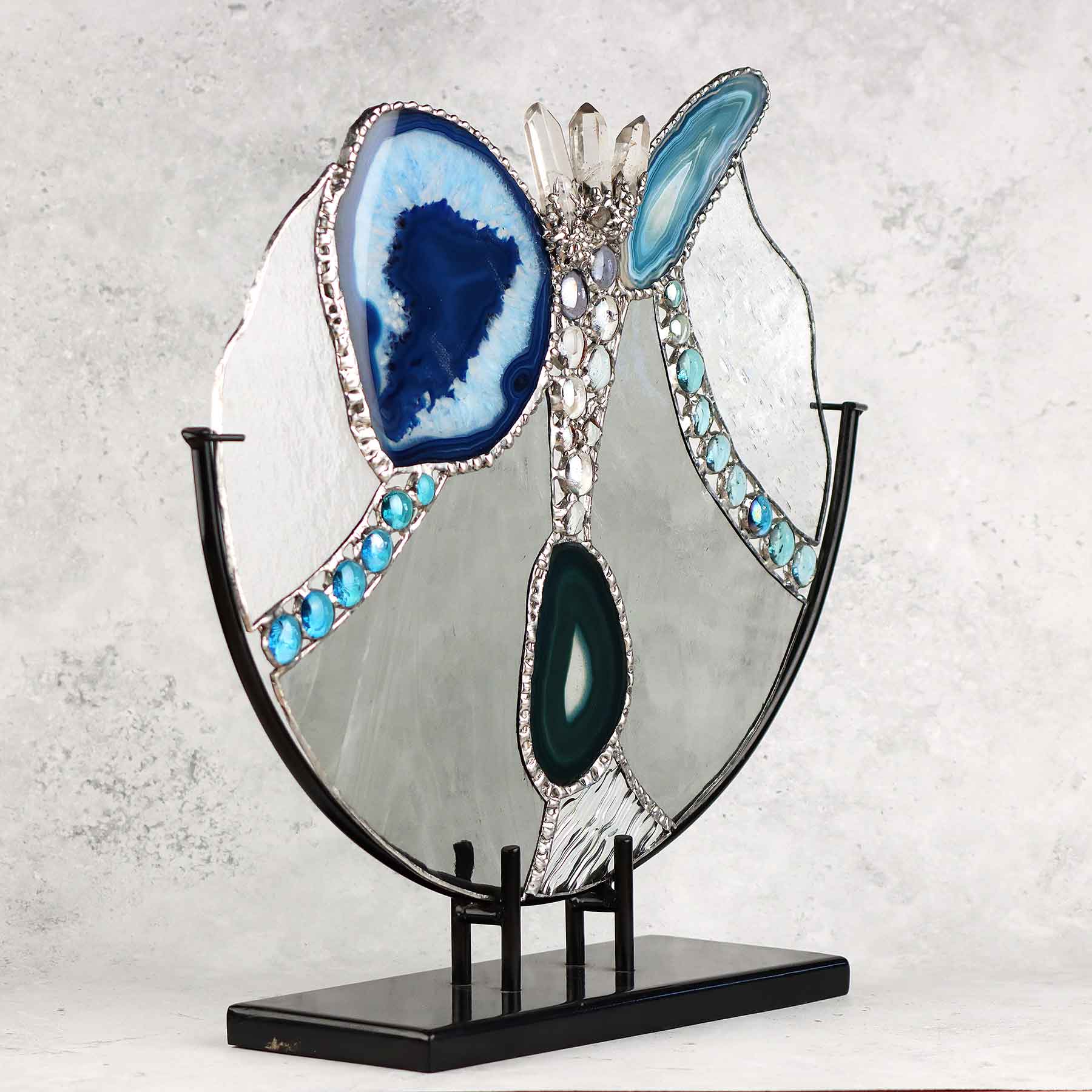 Blue Geode Crystal Abstract With Stand