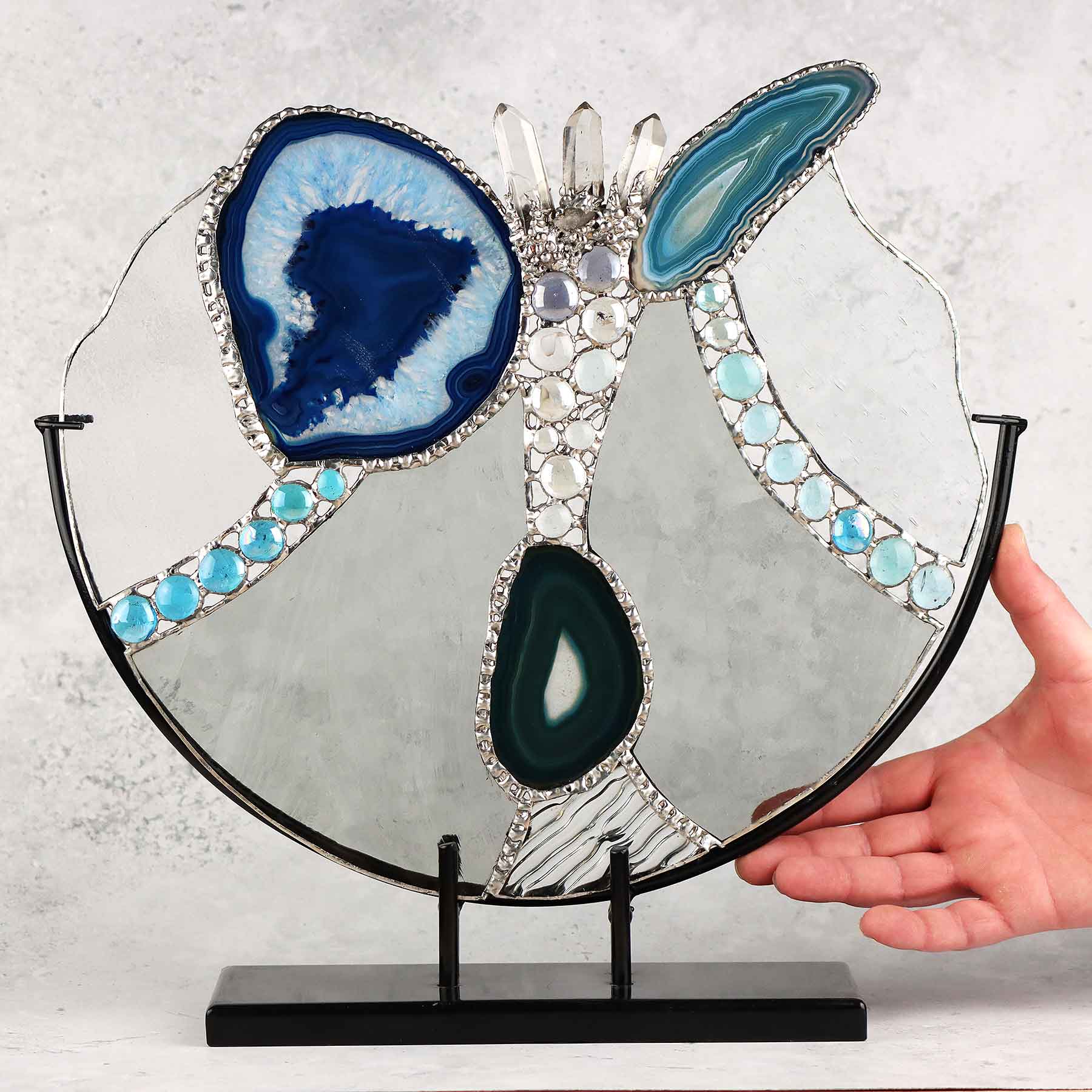 Blue Geode Crystal Abstract With Stand