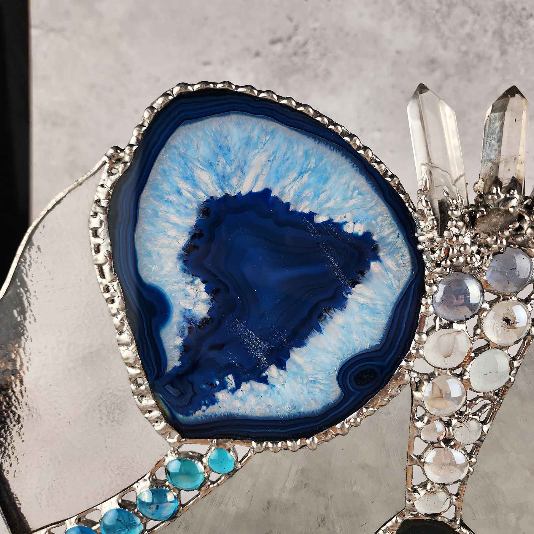 Blue Geode Crystal Abstract With Stand