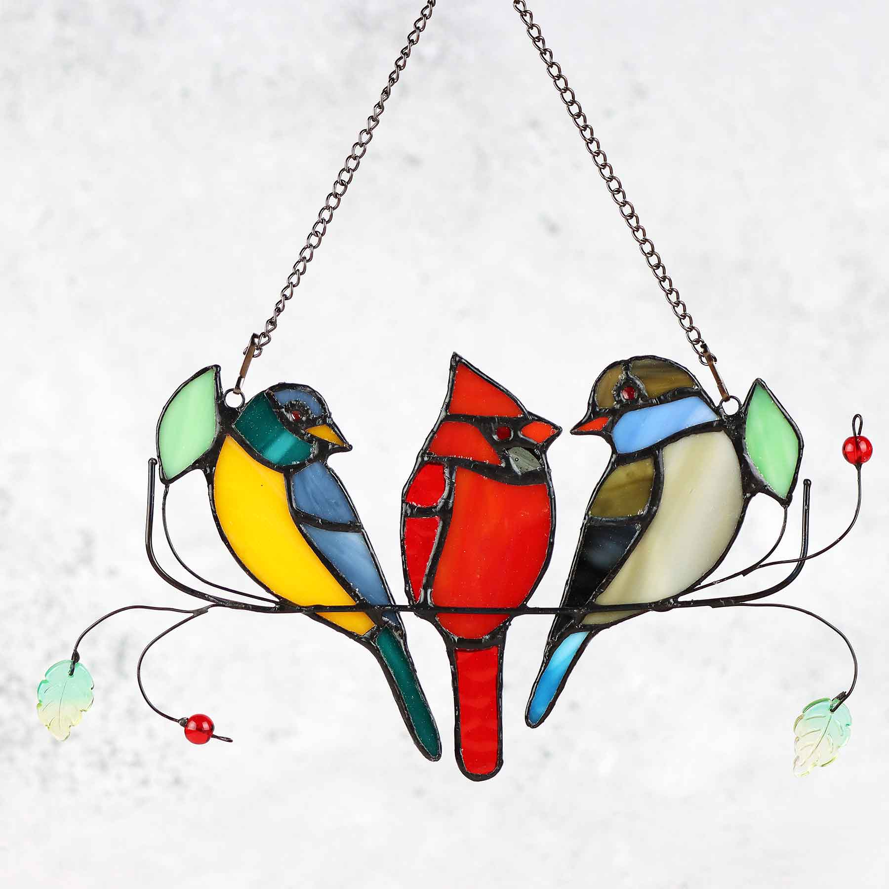 Stained Glass Birds Trio